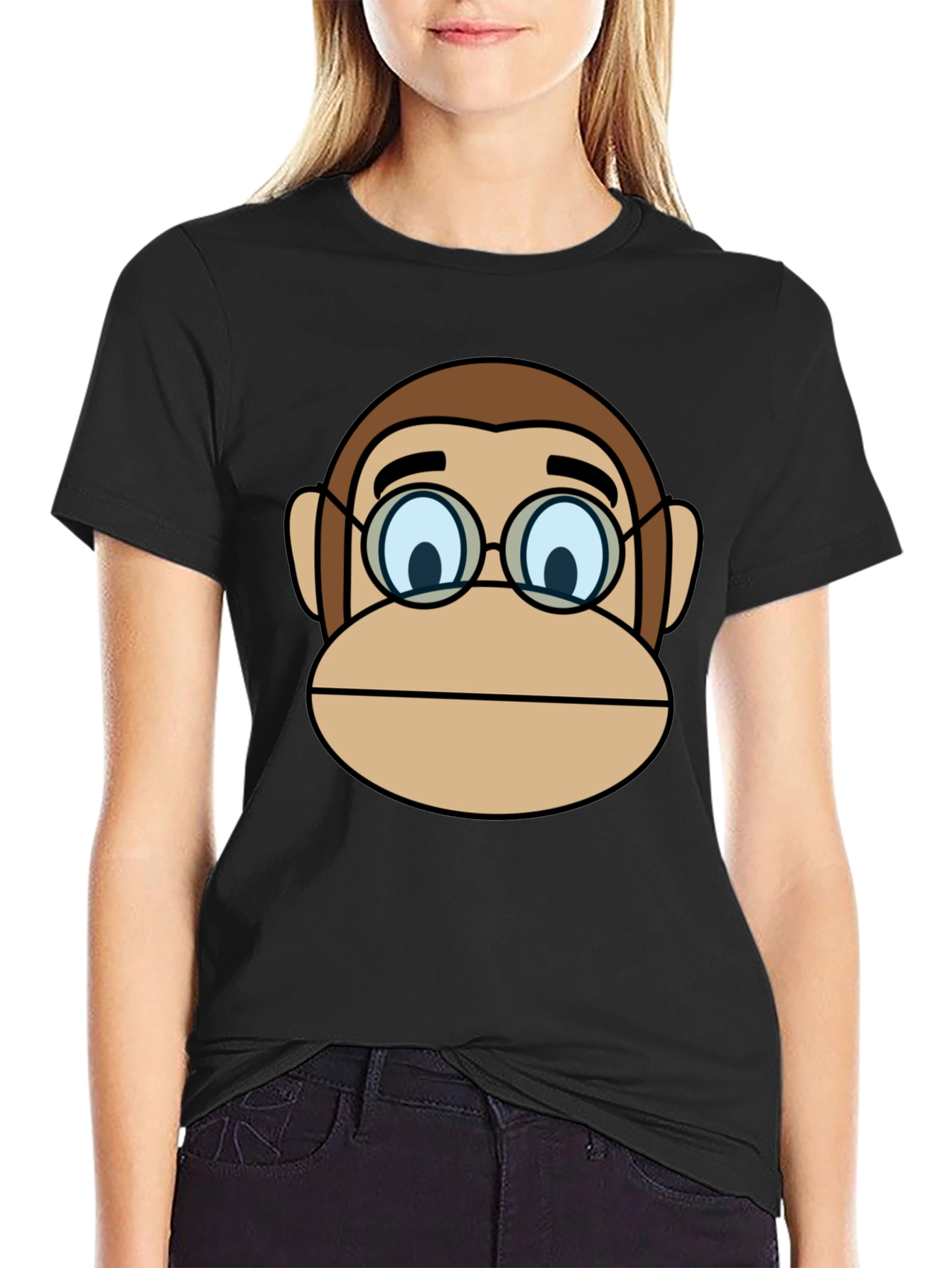 Black Funny Monkey Face T-Shirt with Glasses view 2