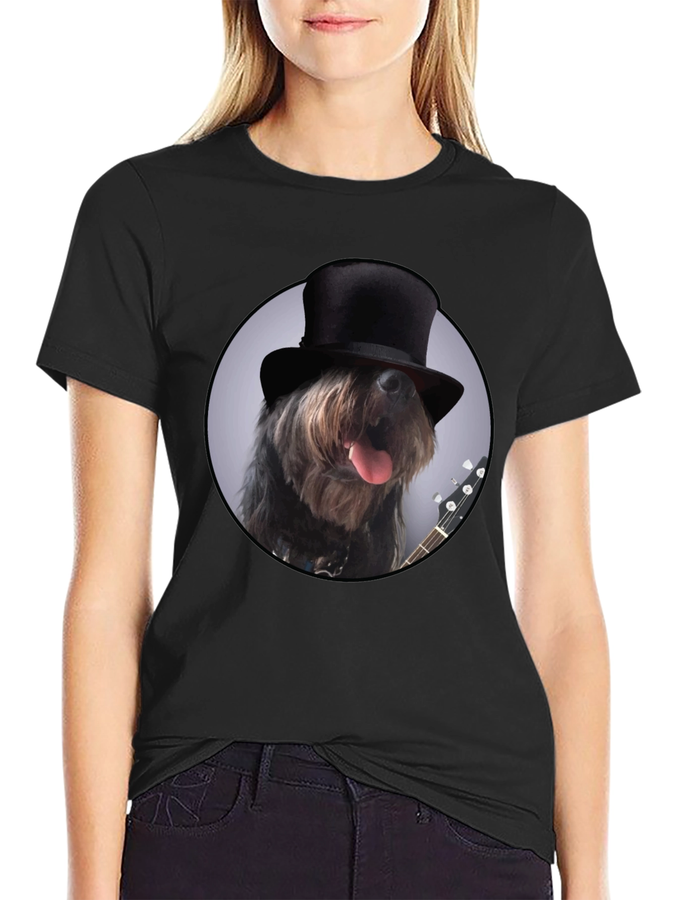 Black Dog in Top Hat Graphic T-Shirt view 2