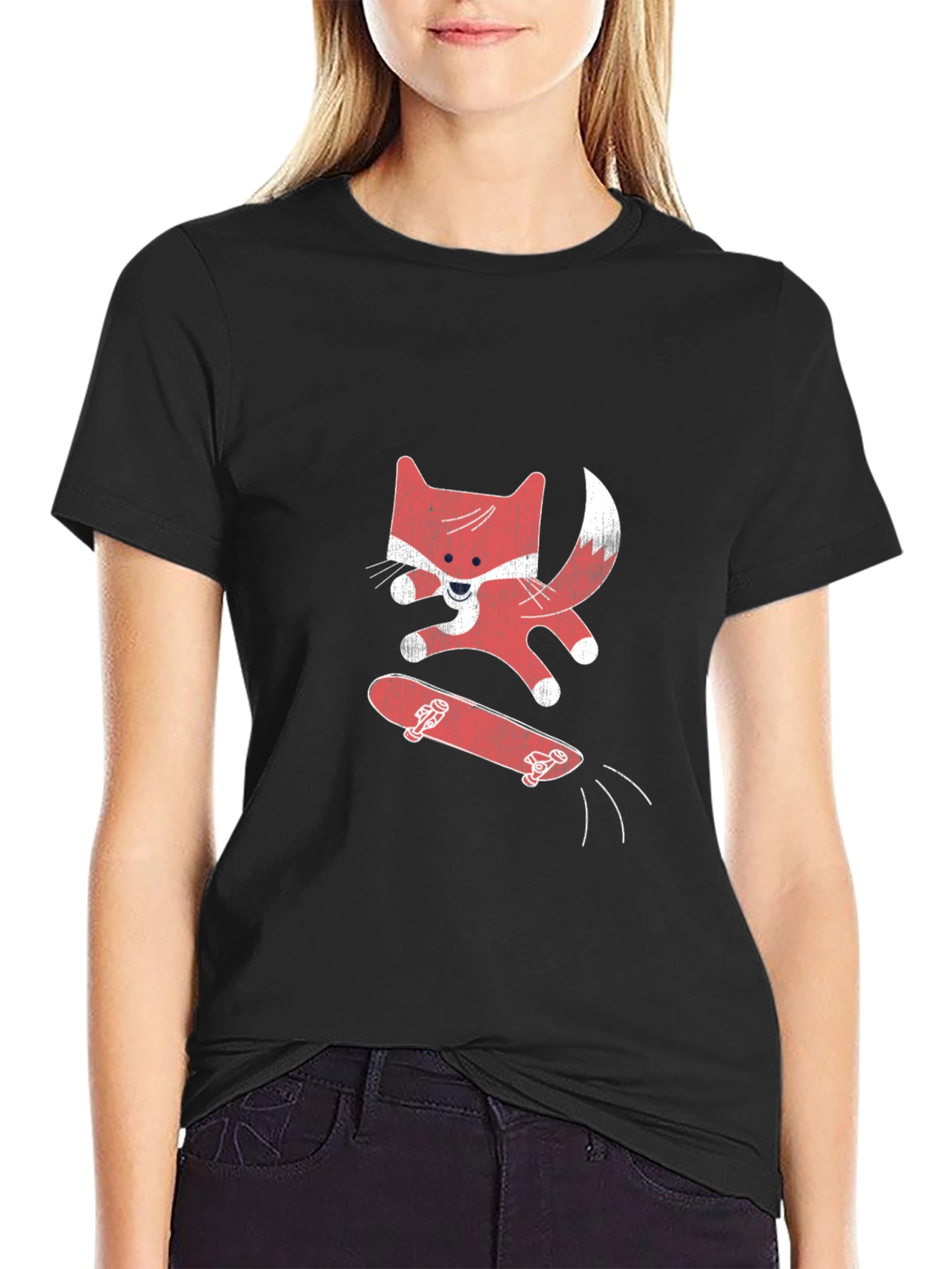 Black Skateboarding Fox Graphic Tee - Black Cotton Shirt view 2