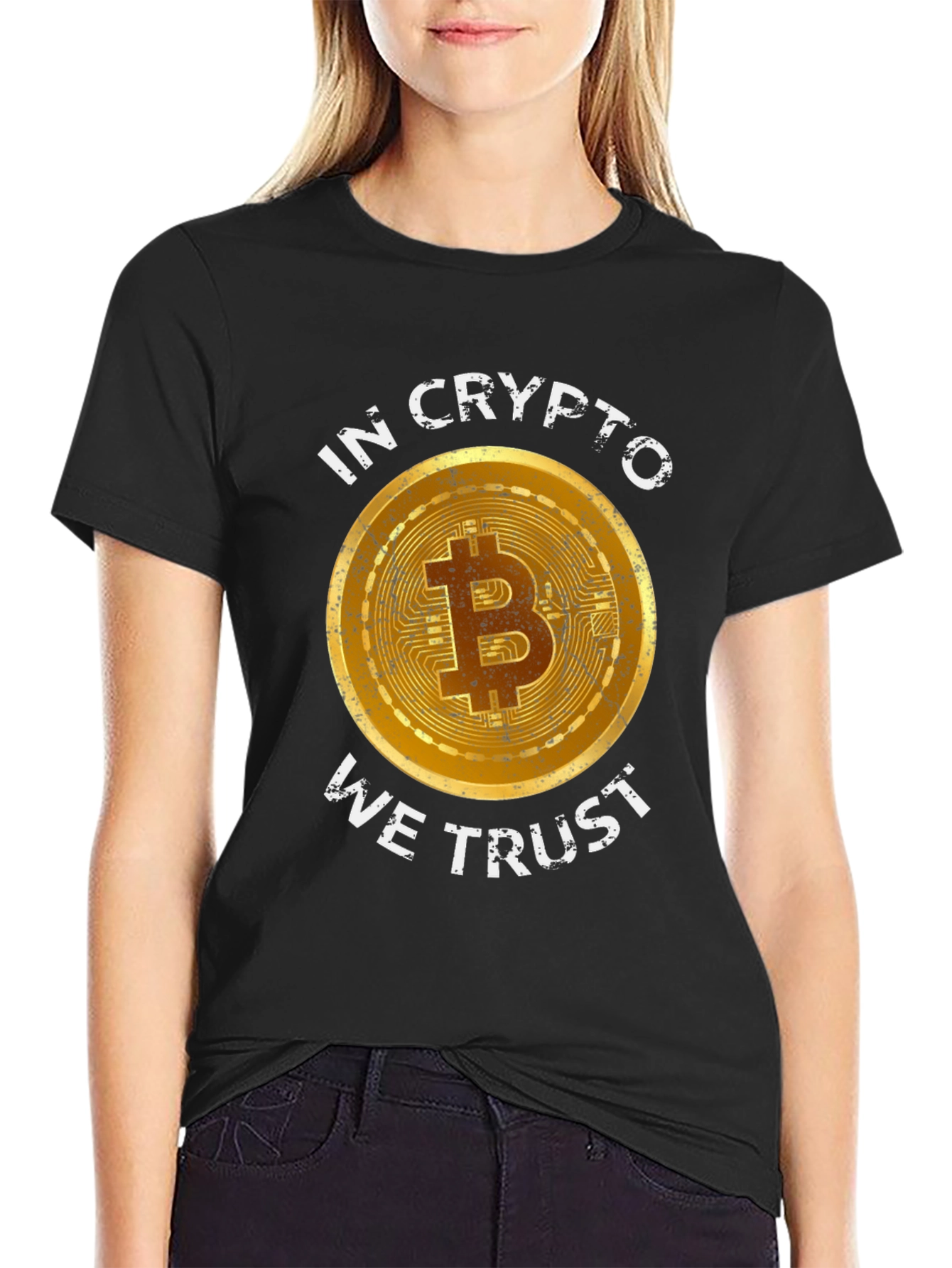 Black Crypto Enthusiast Bitcoin T-Shirt - "In Crypto We Trust" view 2