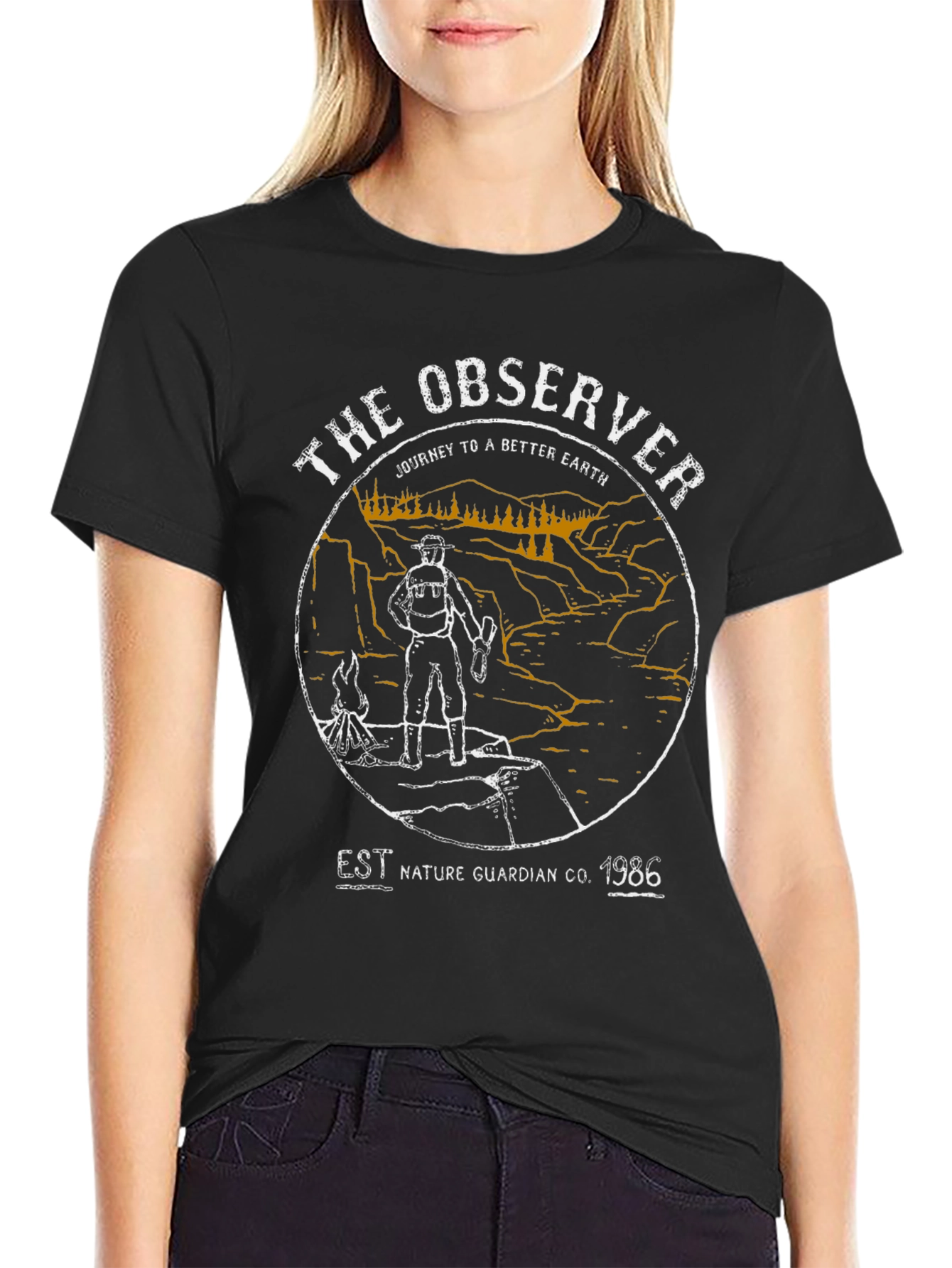 Black The Observer Nature Guardian Graphic T-Shirt view 2
