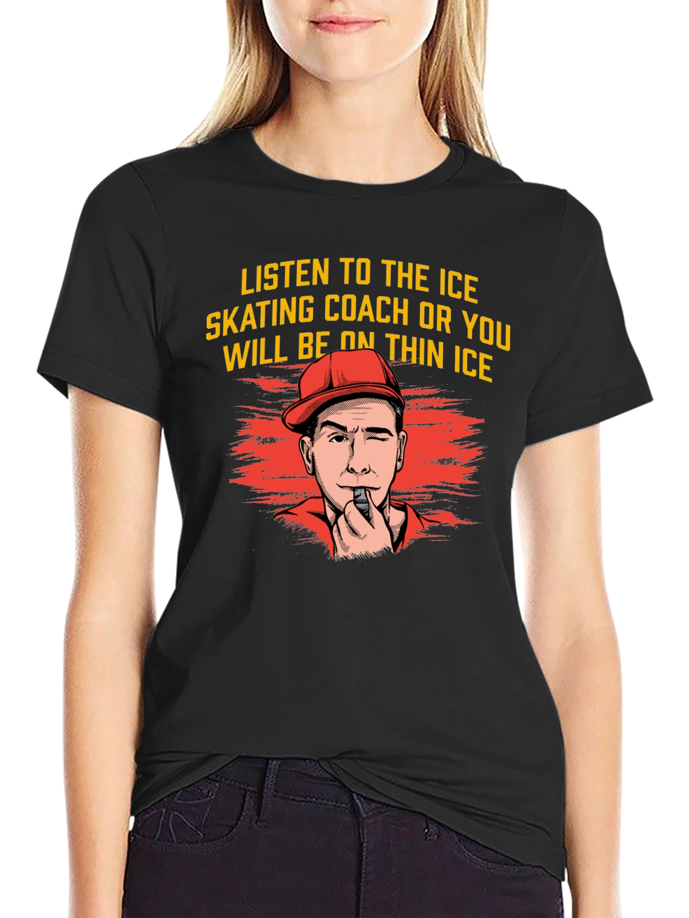 Black Listen To Ice Skating Coach Black Graphic Tee view 2