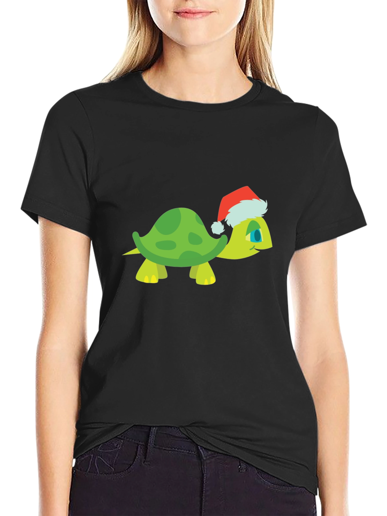 Black Turtle Santa Hat Black T-Shirt view 2