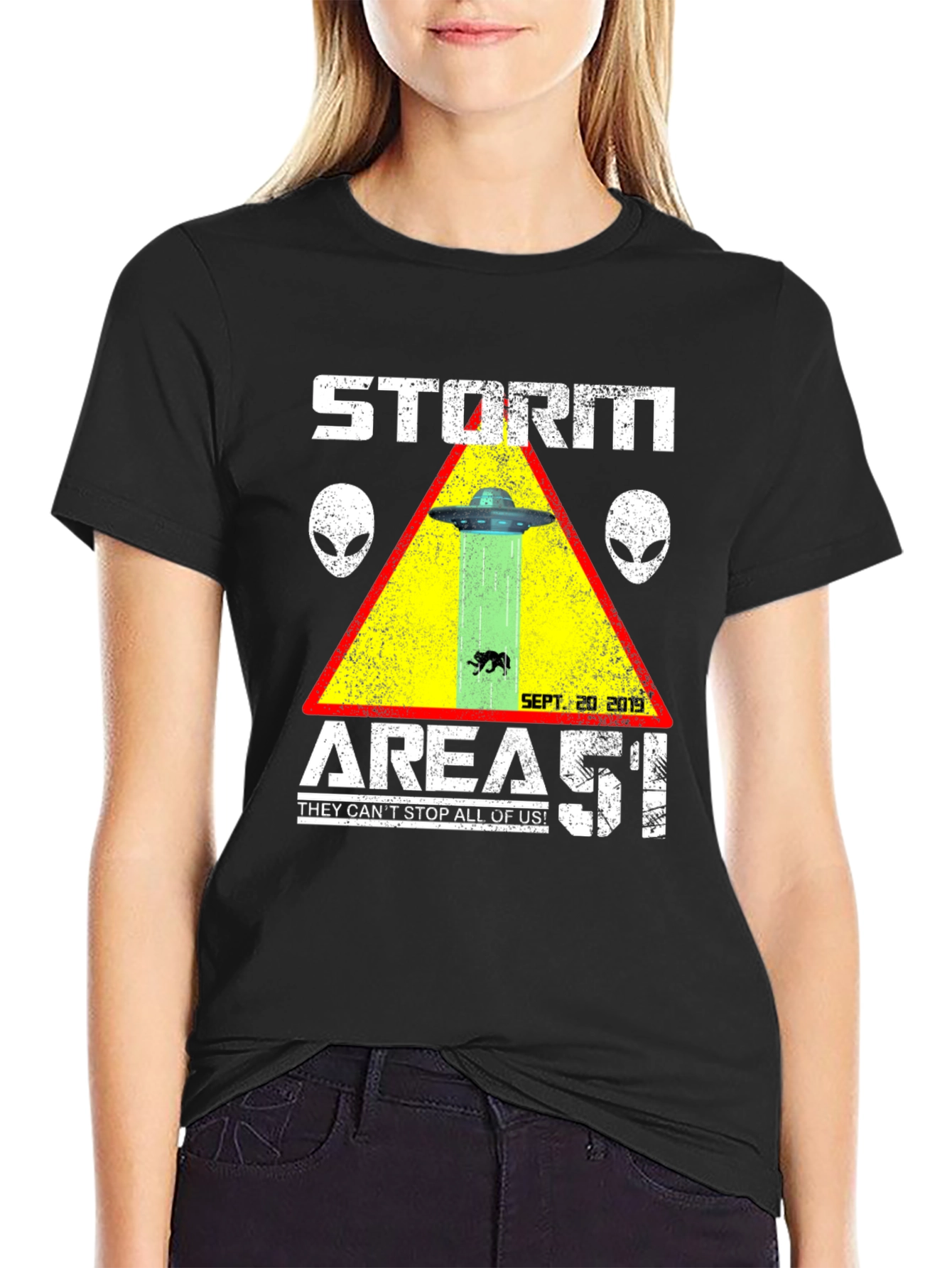 Black Storm Area 51 T-Shirt Alien UFO Graphic Tee view 2