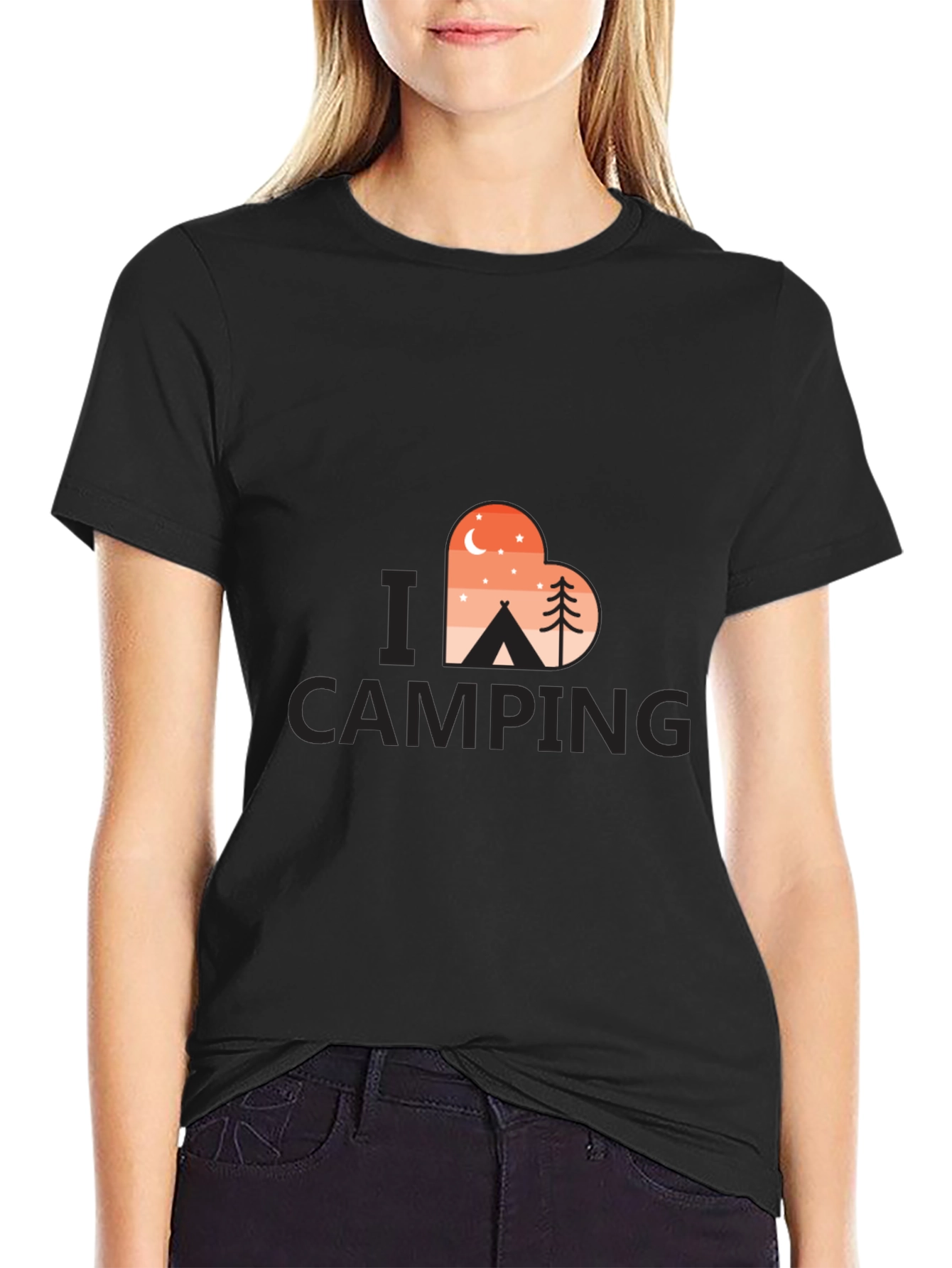 Black Camping Lover T-Shirt - Heart Design view 2