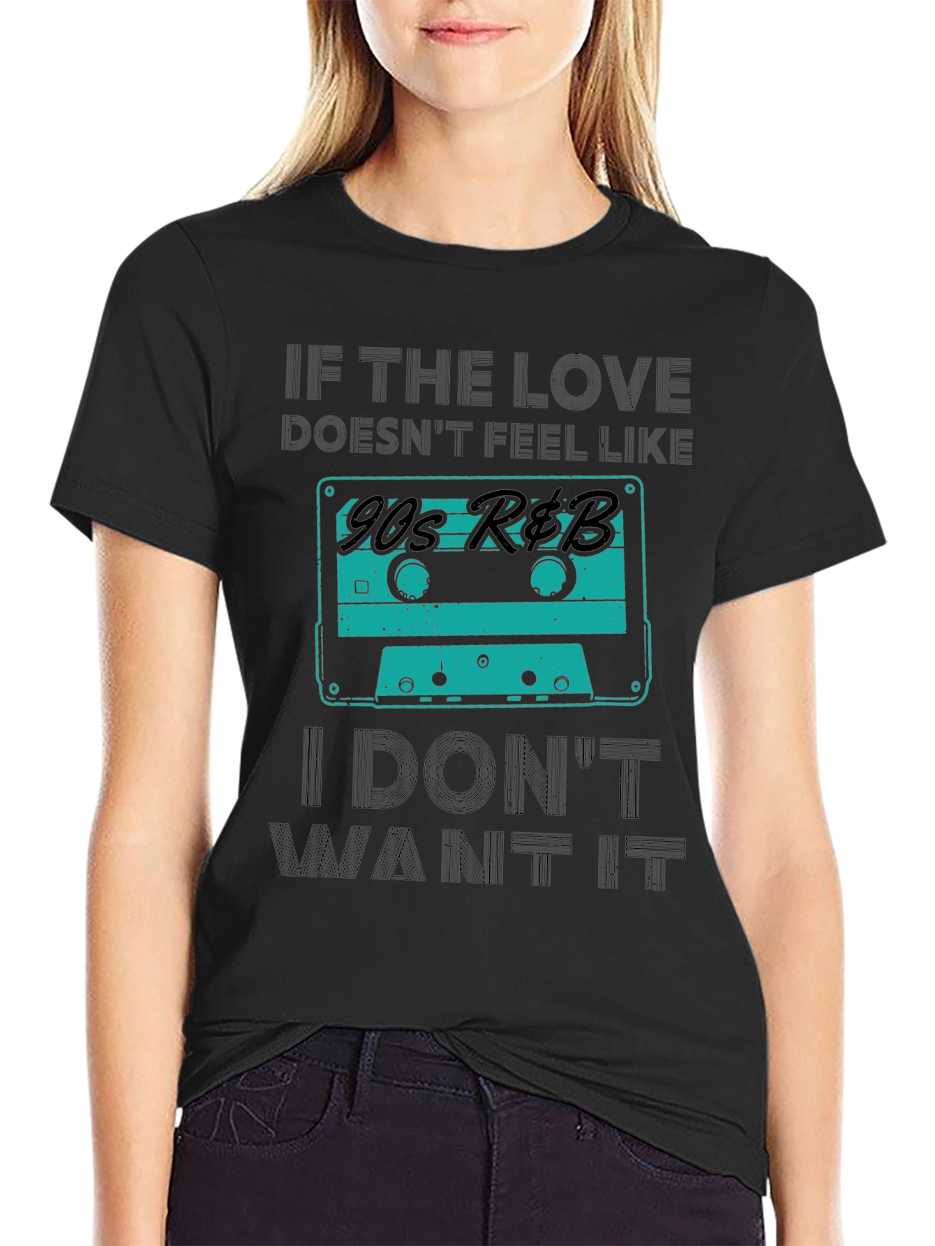 Black 90s R&B Cassette Tape Graphic Tee - Cool Retro Style view 2