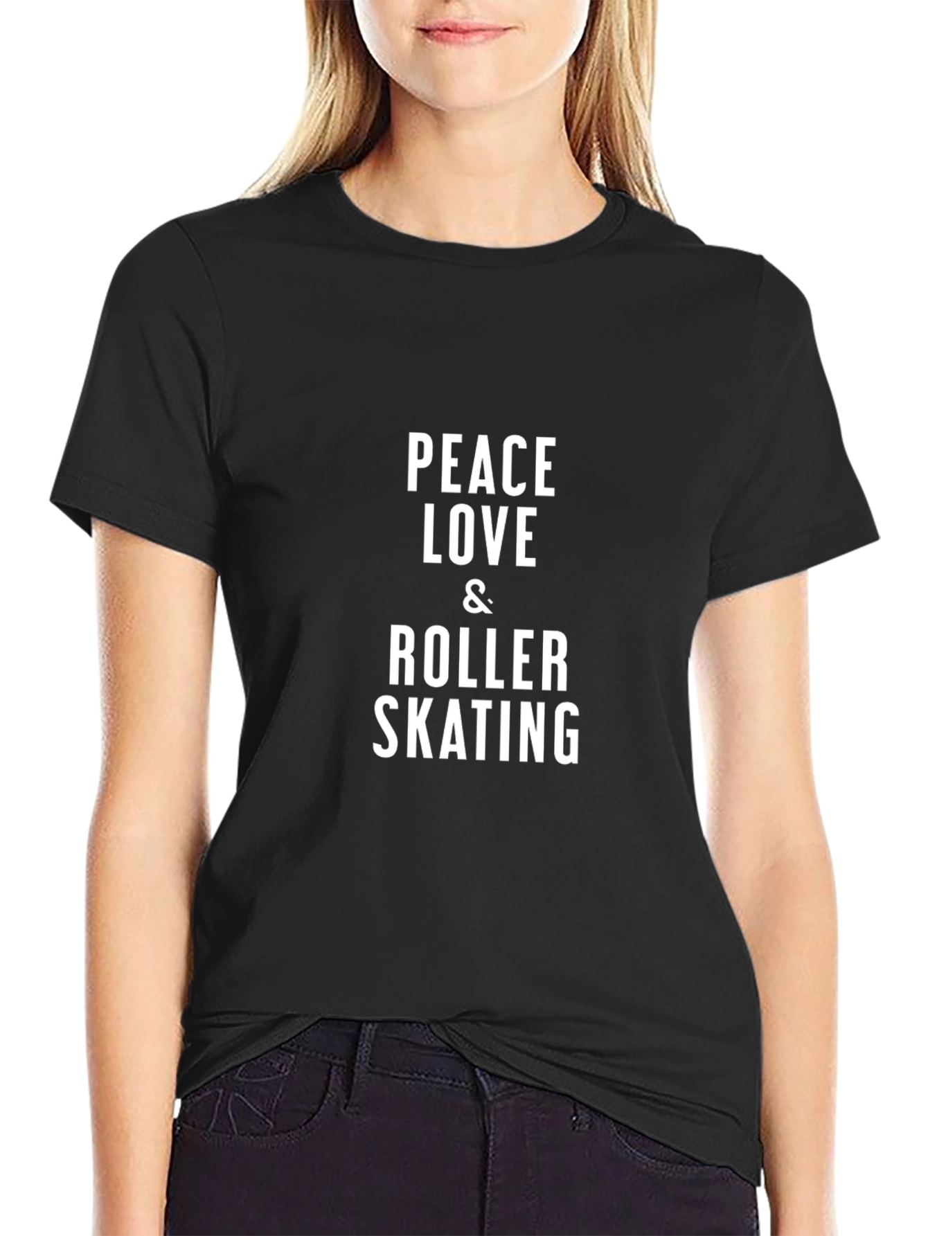 Black Peace Love & Roller Skating Black T-Shirt view 2