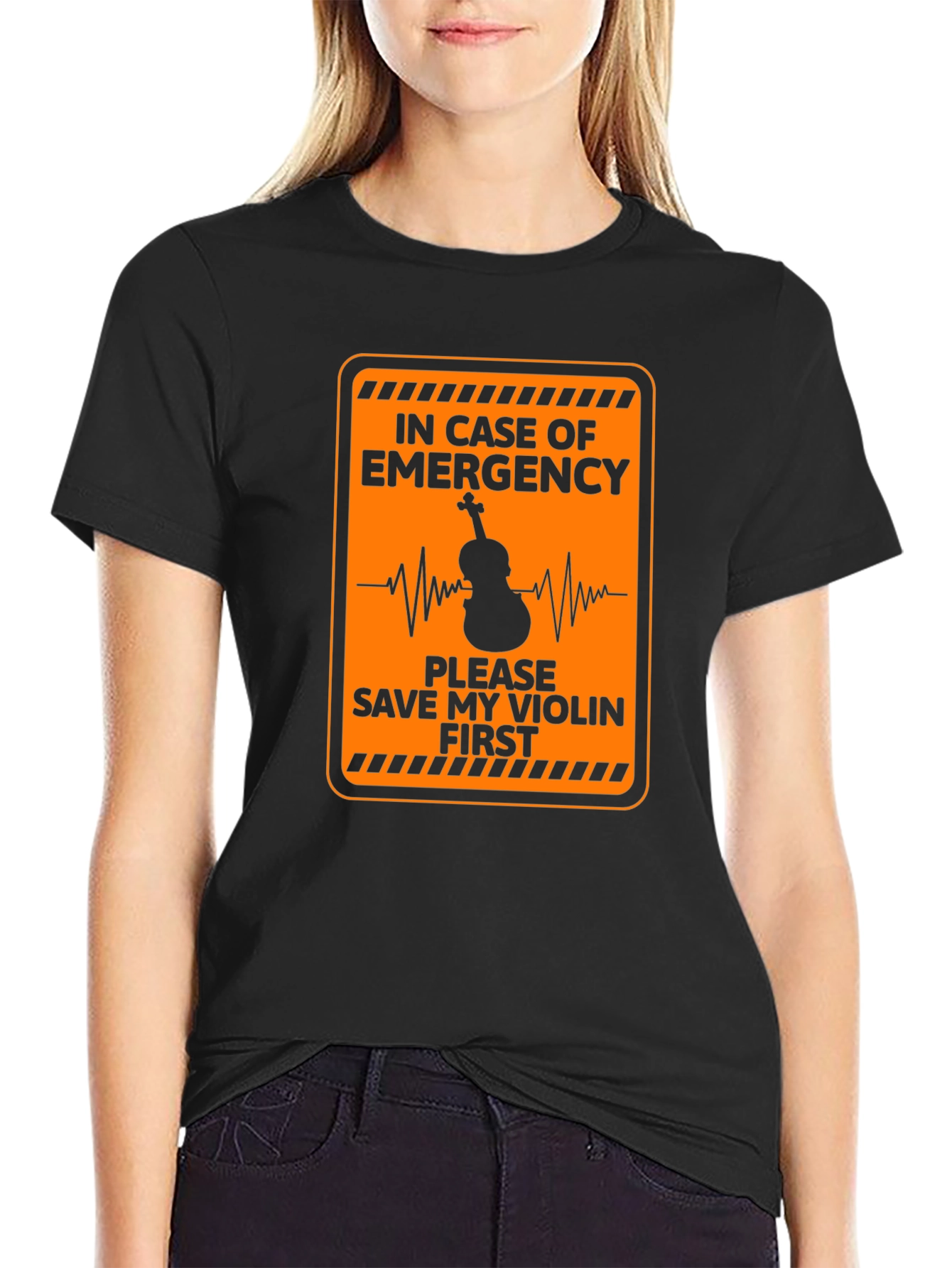 Black Emergency Save My Violin First Black T-Shirt view 2