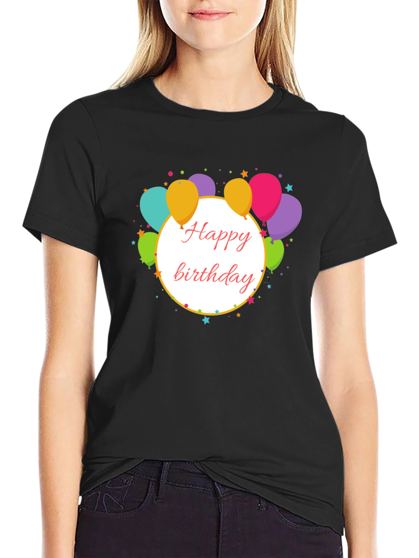 Black Happy Birthday Balloon Graphic Tee view 2