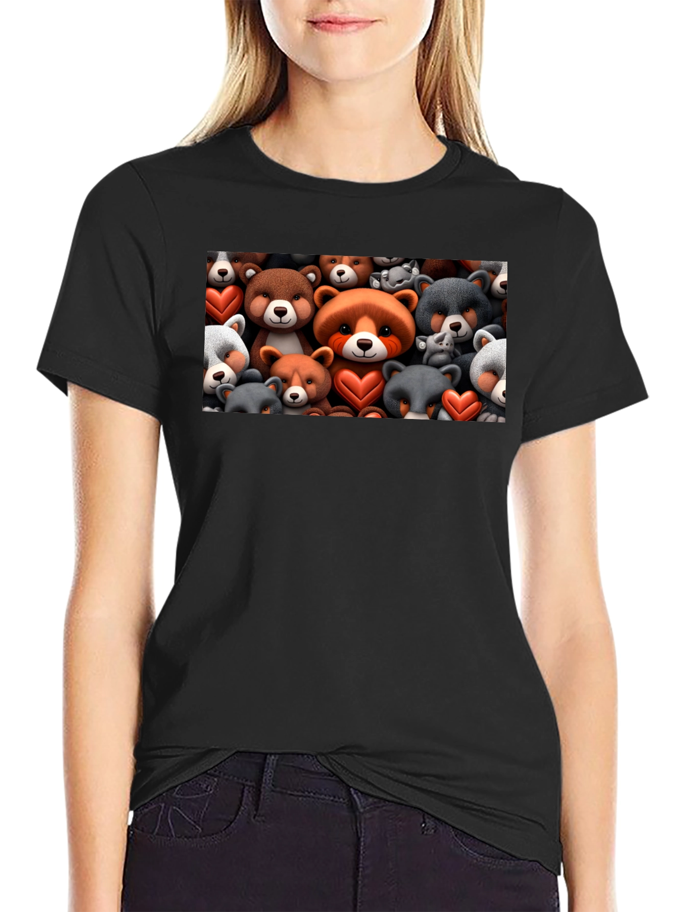 Black Bear Heart T-Shirt - Cute Cartoon Animal Tee view 2