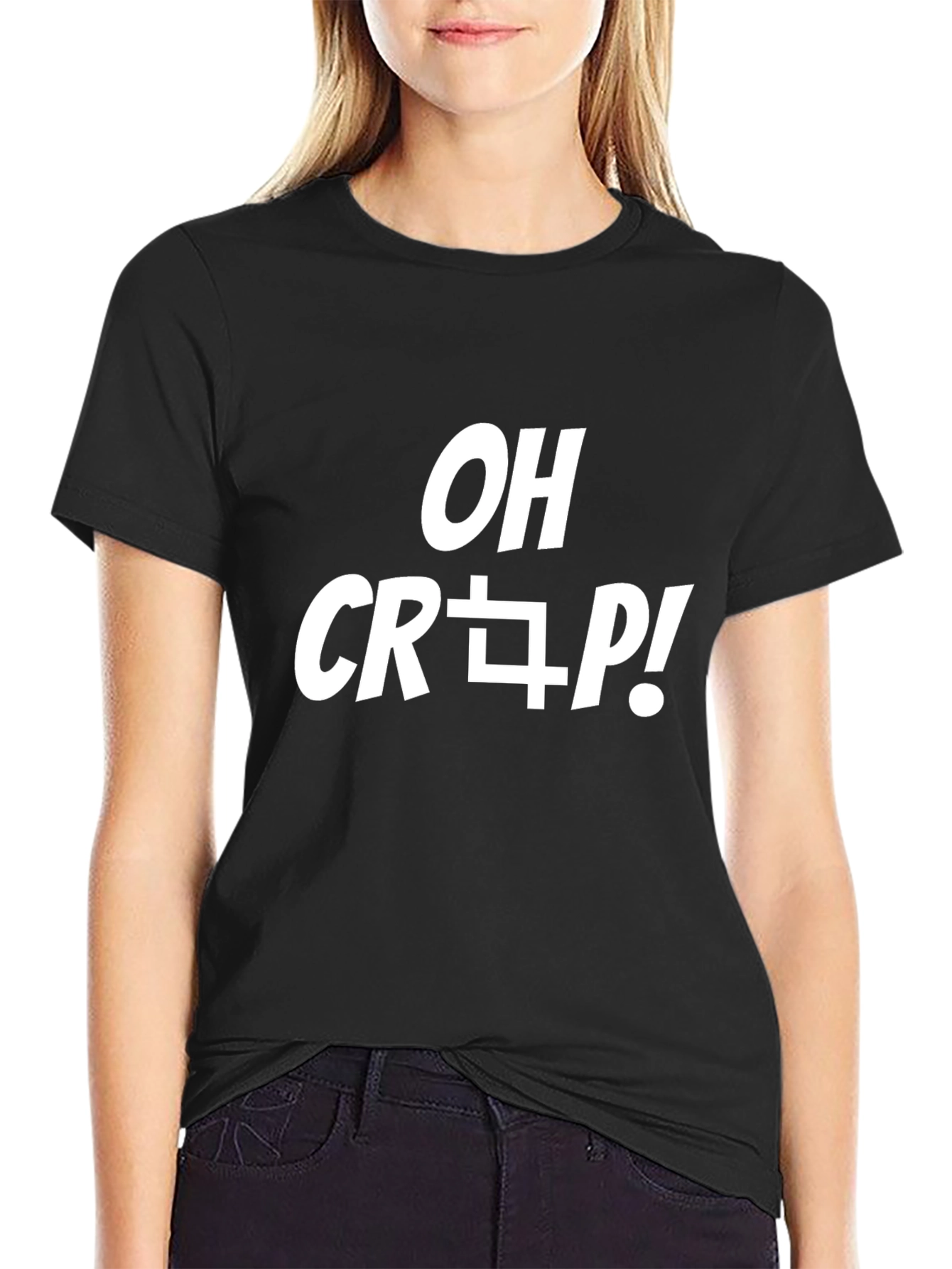 Black Funny "OH CRAP!" Graphic Print Tee - Casual Black T-Shirt view 2