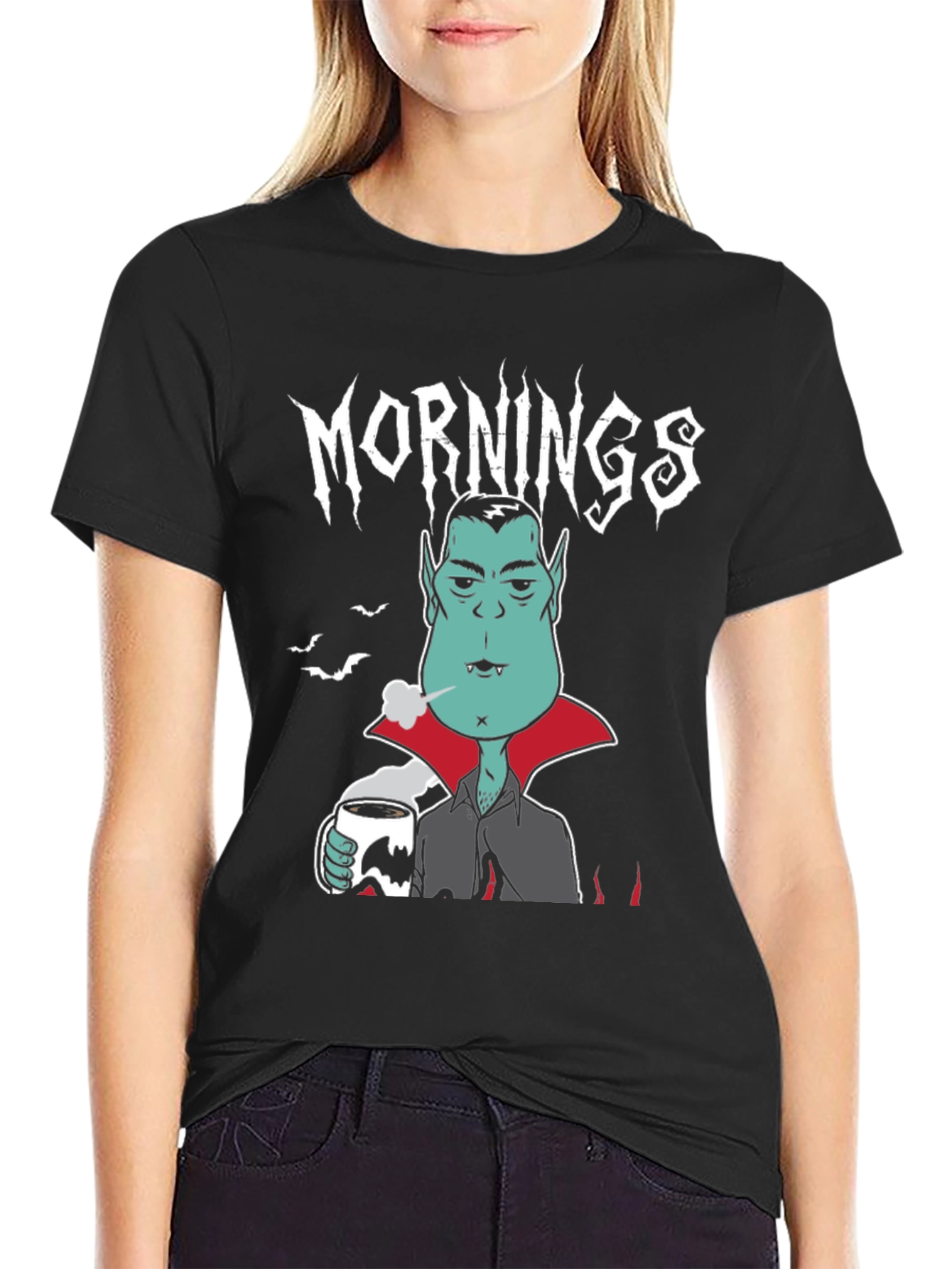Black Mornings Vampire Graphic Tee - Black Cotton view 2