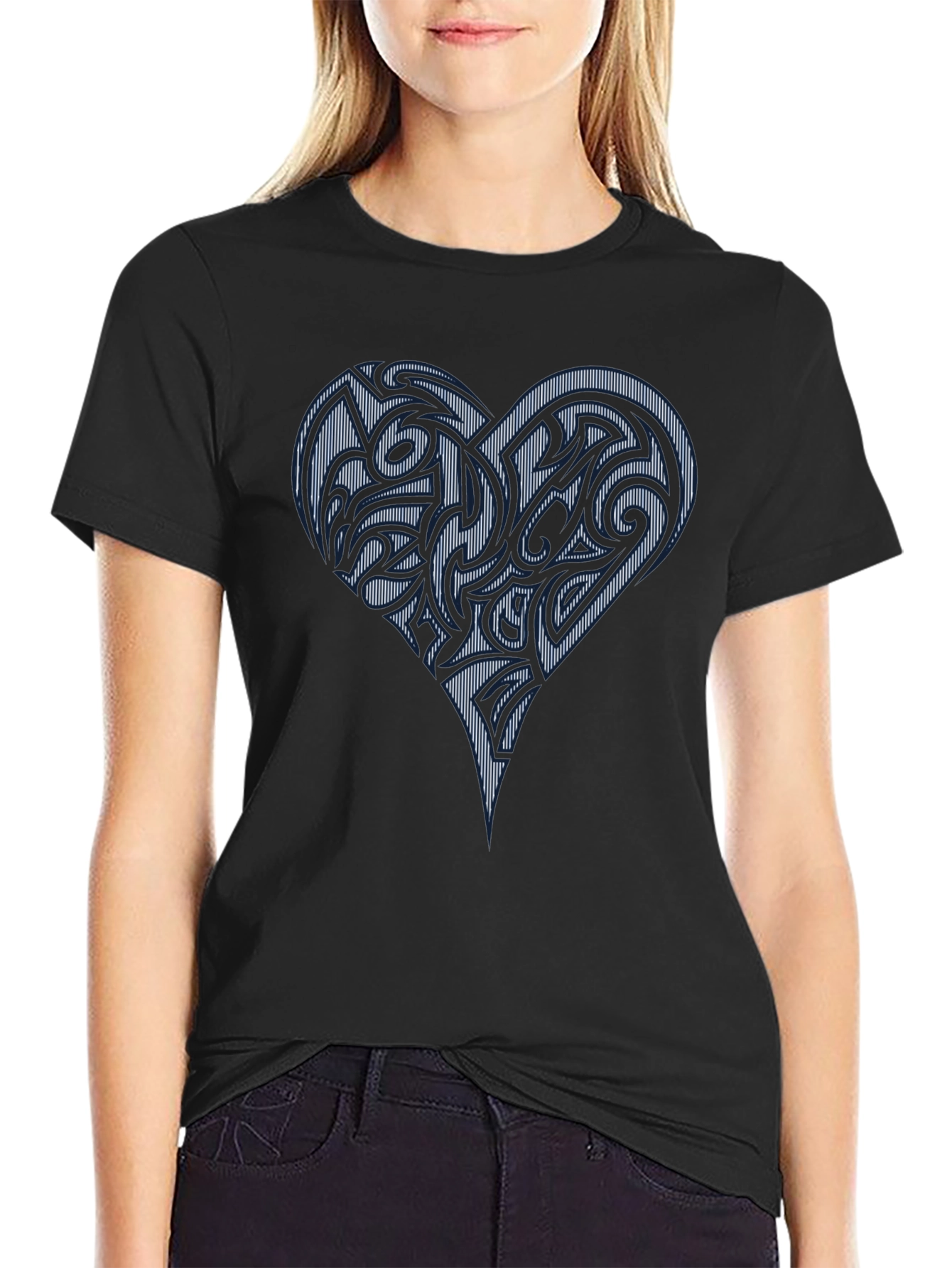 Black Tribal Heart Graphic Black T-Shirt view 2