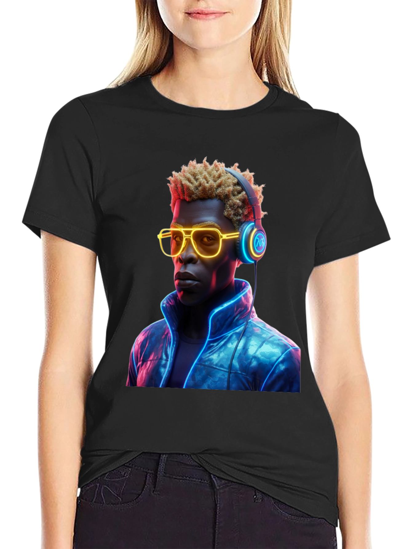 Black Neon Vibes Graphic Tee - Cool Trendy Style view 2