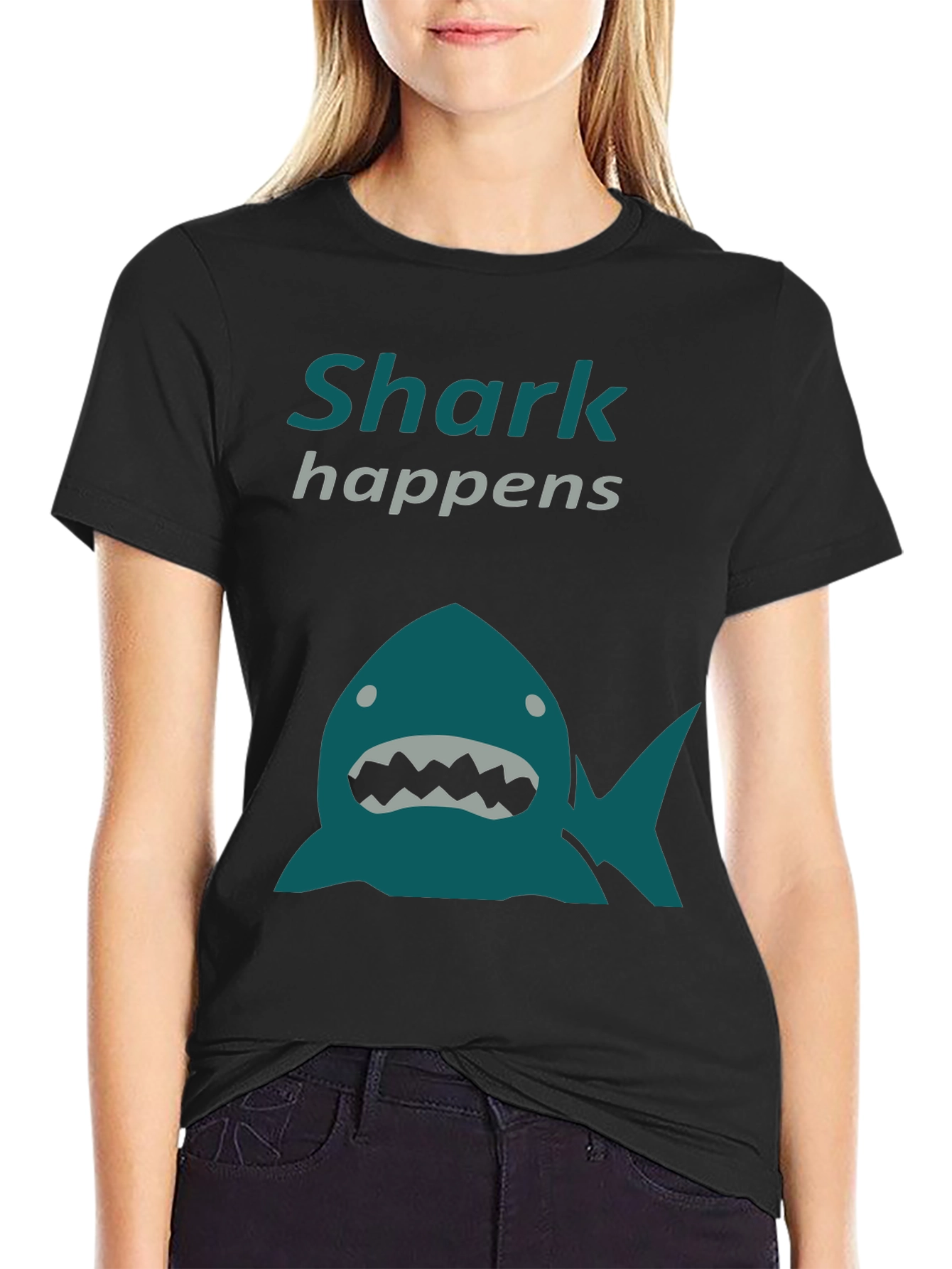 Black Shark Happens Graphic T-Shirt - Novelty Tee view 2