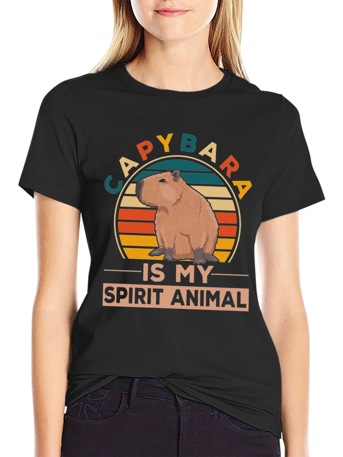 Black Capybara Spirit Animal Graphic Tee view 2