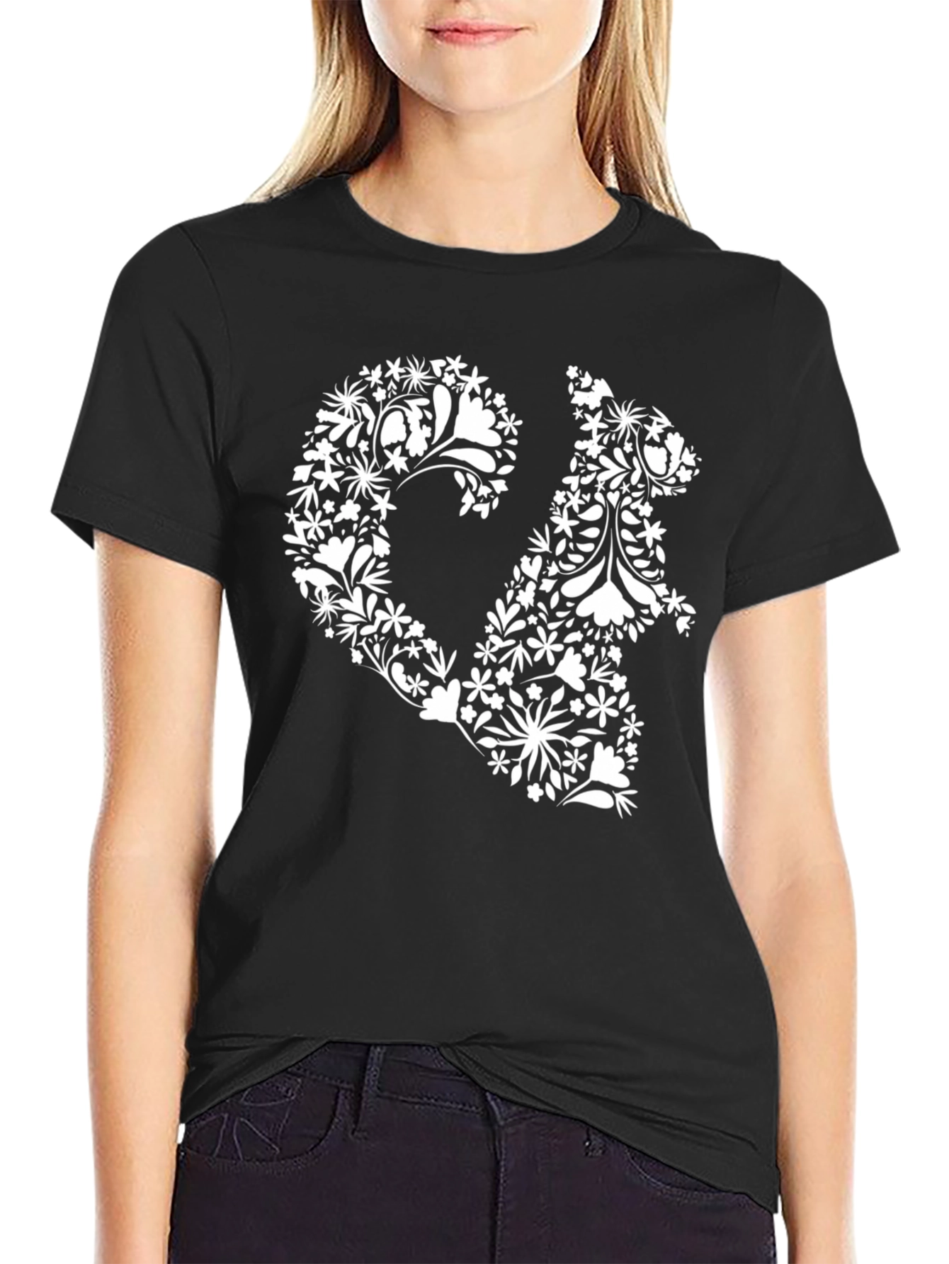 Black Floral Squirrel Graphic Tee - Unique Nature Inspired Design view 2