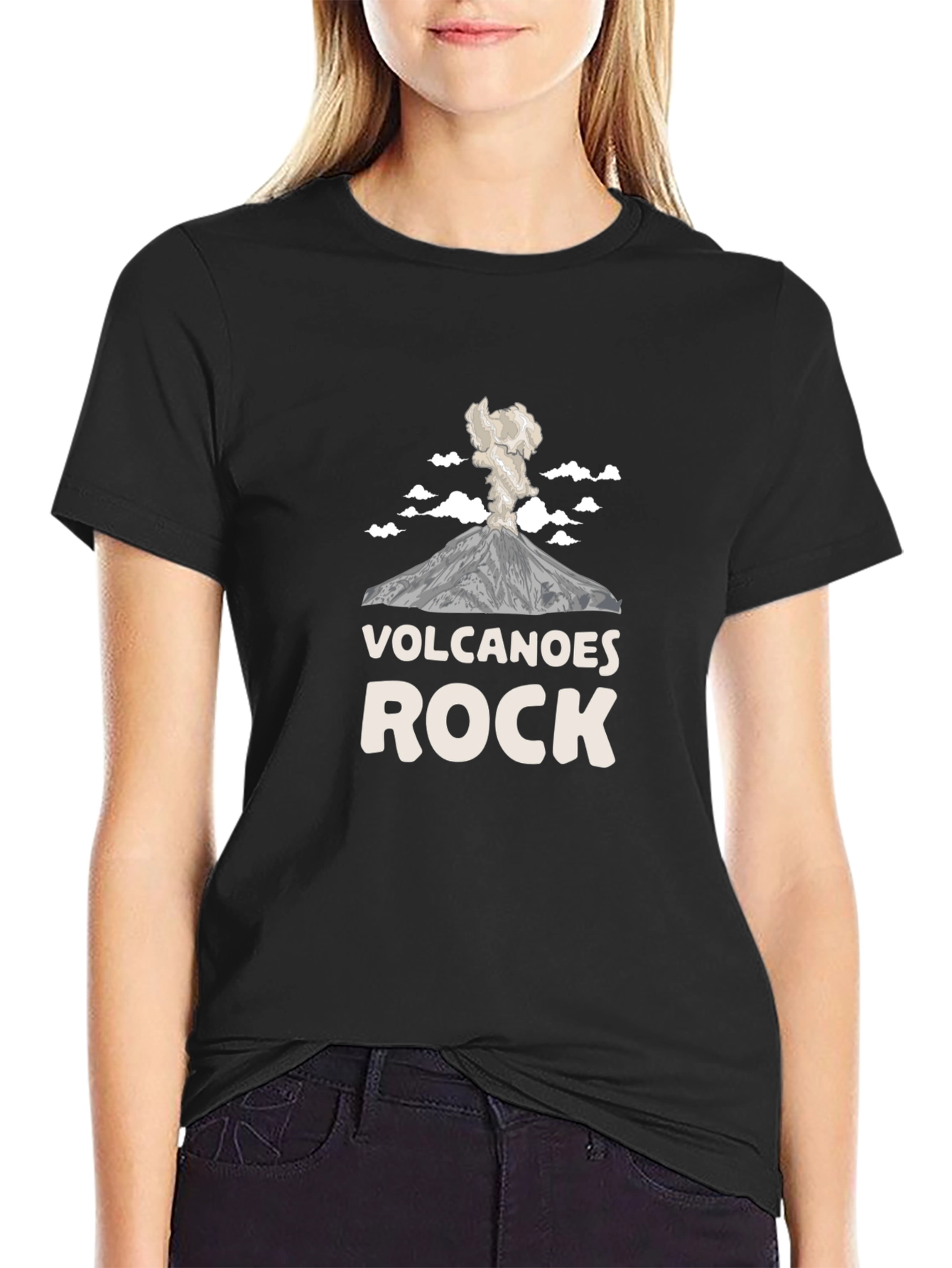 Black Volcanoes Rock Graphic Tee - Black Cotton T-Shirt view 2