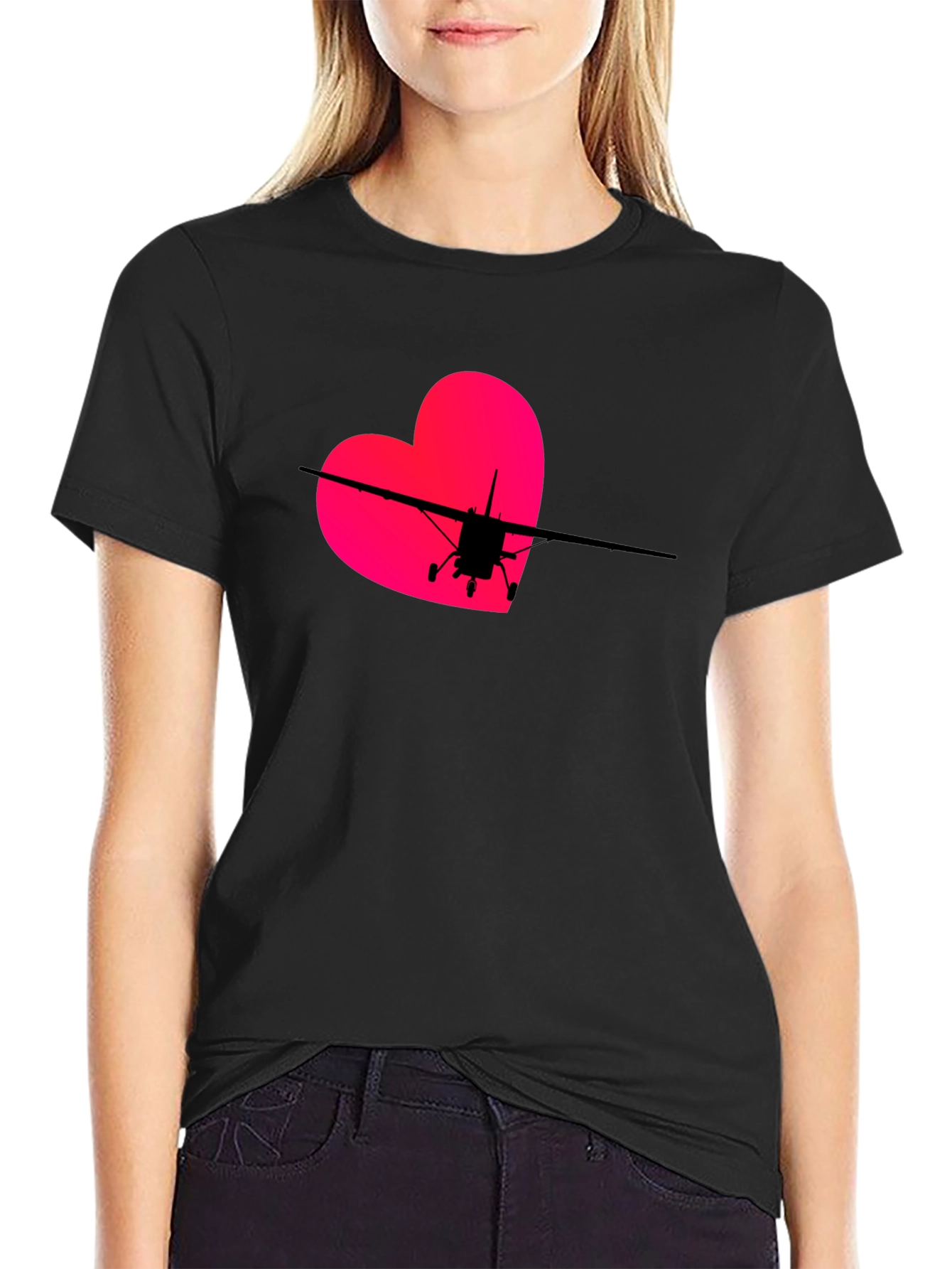 Black Pilot Heart T-Shirt - Aviation Love view 2