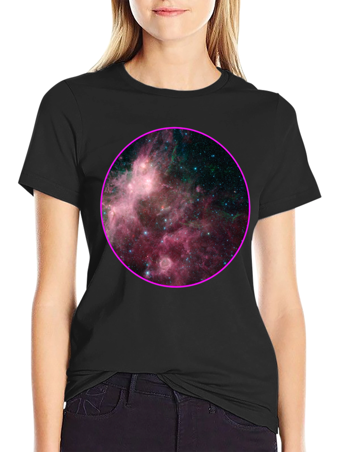 Black Nebula Galaxy Print Black T-Shirt view 2
