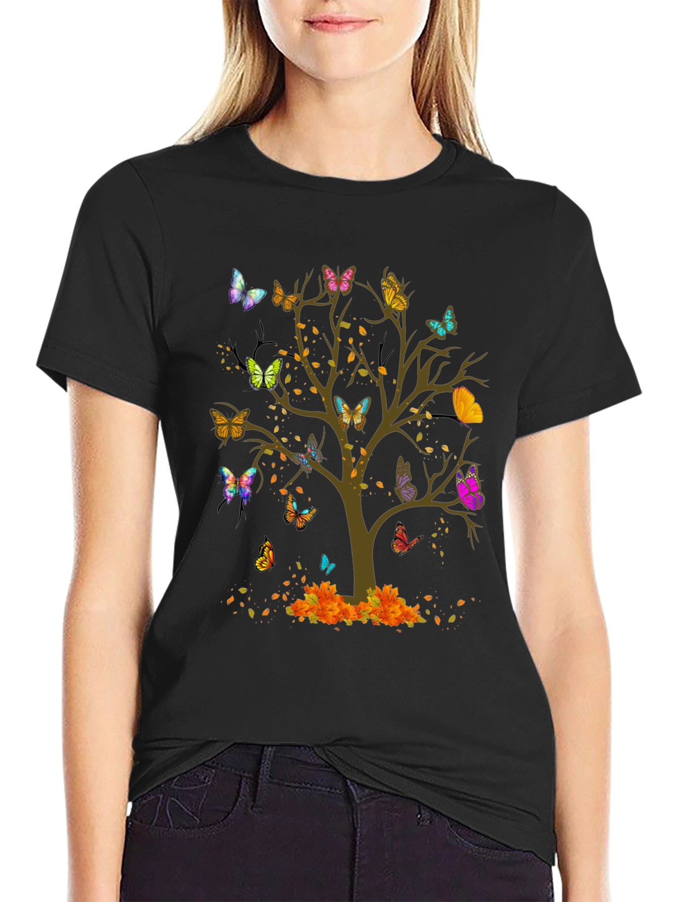 Black Butterfly Tree Graphic T-Shirt - Nature Inspired Tee view 2