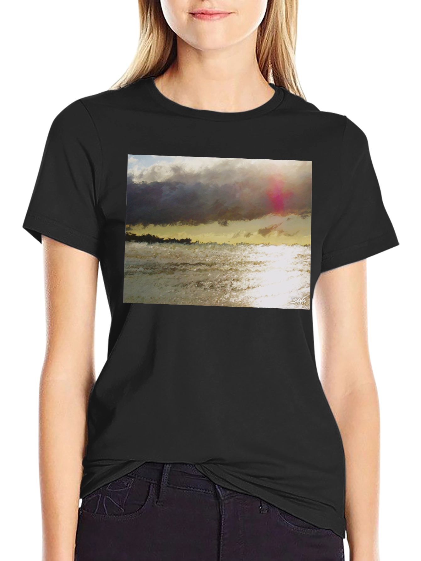 Black Ocean Sunset Graphic T-Shirt - Soft Cotton Blend view 2