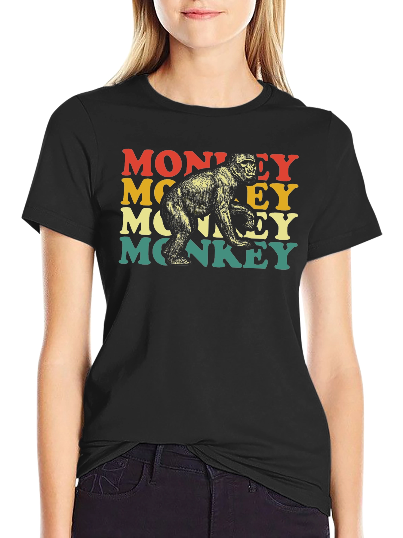 Black Retro Monkey T-Shirt - Cool Animal Graphic Tee view 2