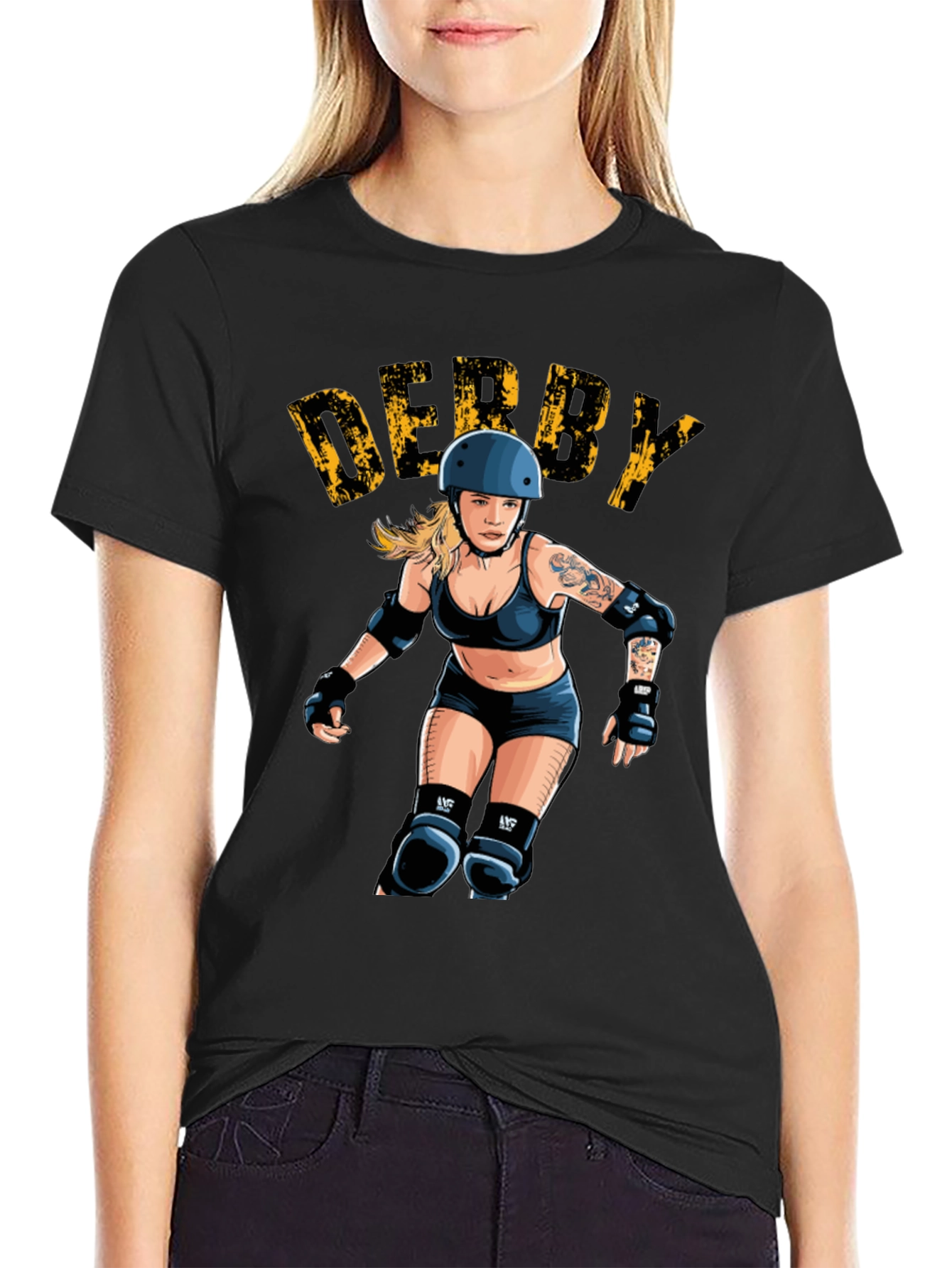 Black Derby Girl Graphic T-Shirt - Roller Derby Tee view 2