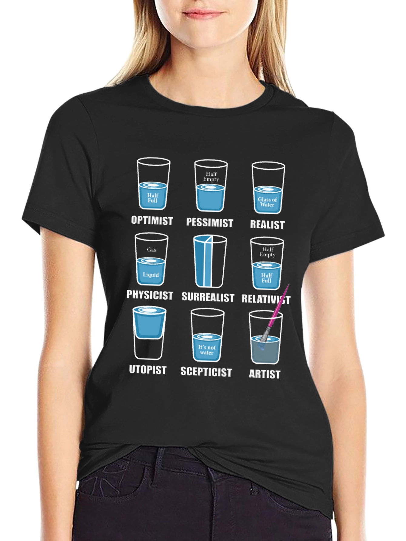 Black Optimist Pessimist Realist T-Shirt view 2