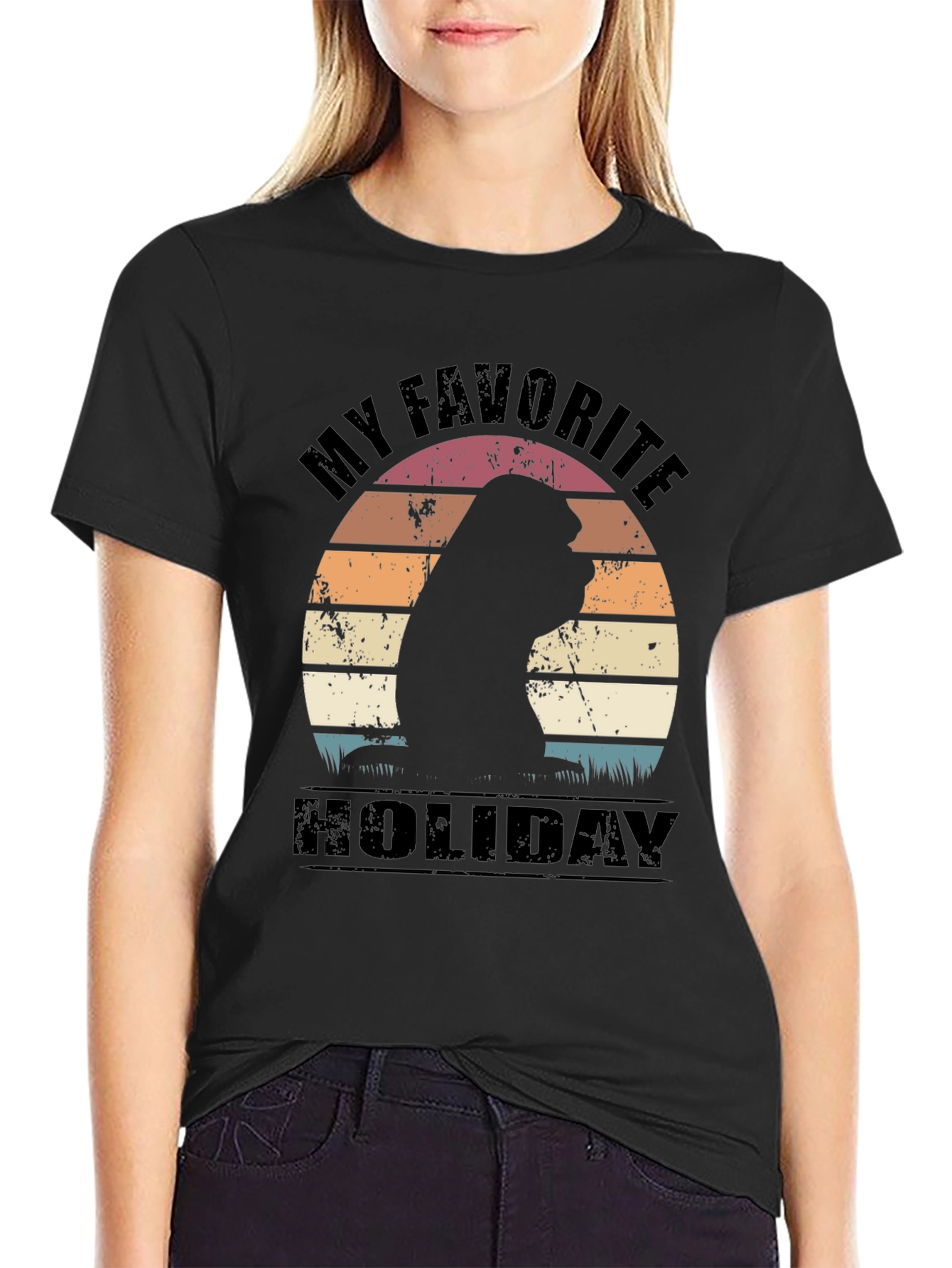 Black My Favorite Holiday T-Shirt Vintage Sunset Orangutan Tee view 2