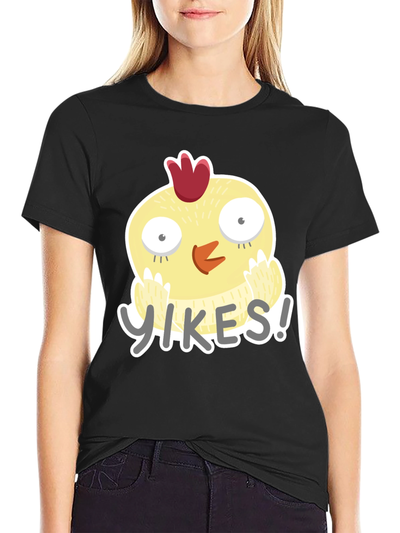 Black Yikes Chicken Graphic Tee - Black Cotton T-Shirt view 2