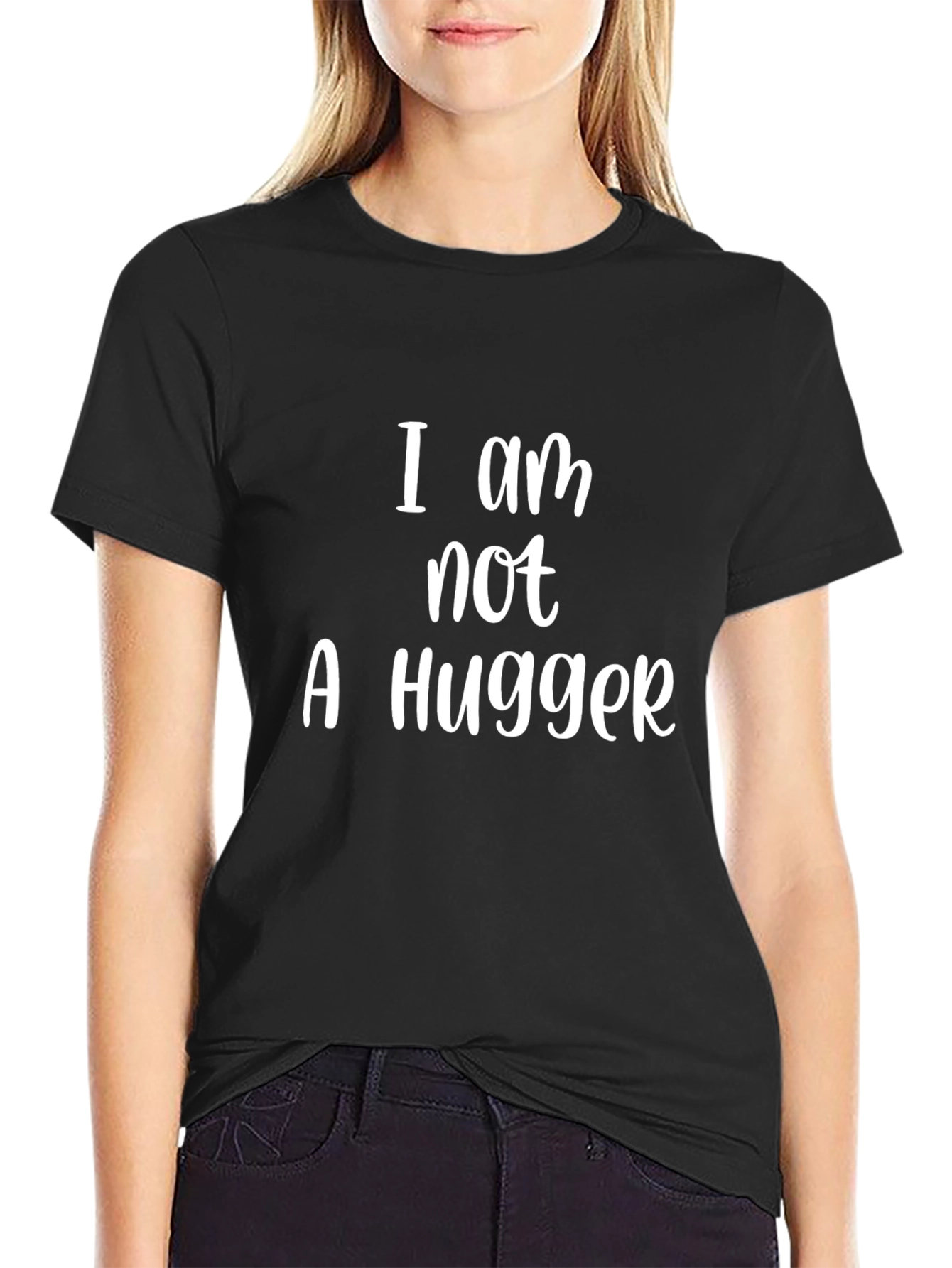 Black I am not a Hugger Graphic T-Shirt view 2