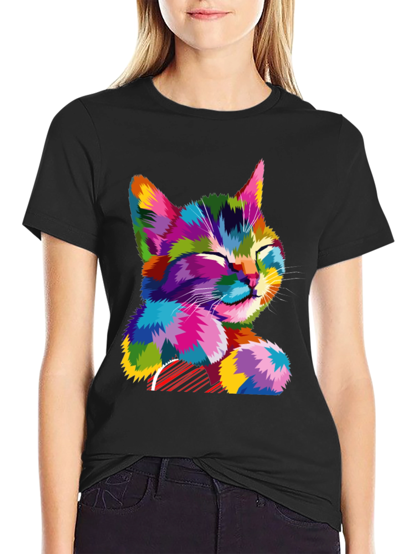Black Colorful Cat Graphic T-Shirt - Stylish Men's Tee view 2