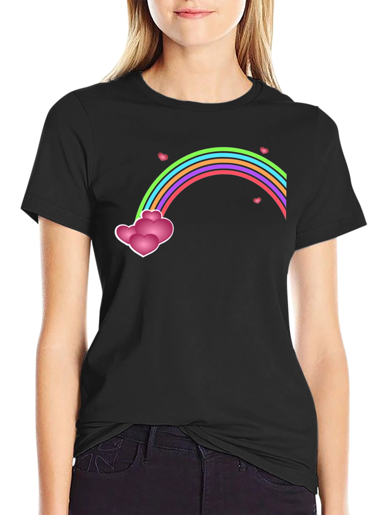 Black Rainbow Heart Cloud Black T-Shirt view 2