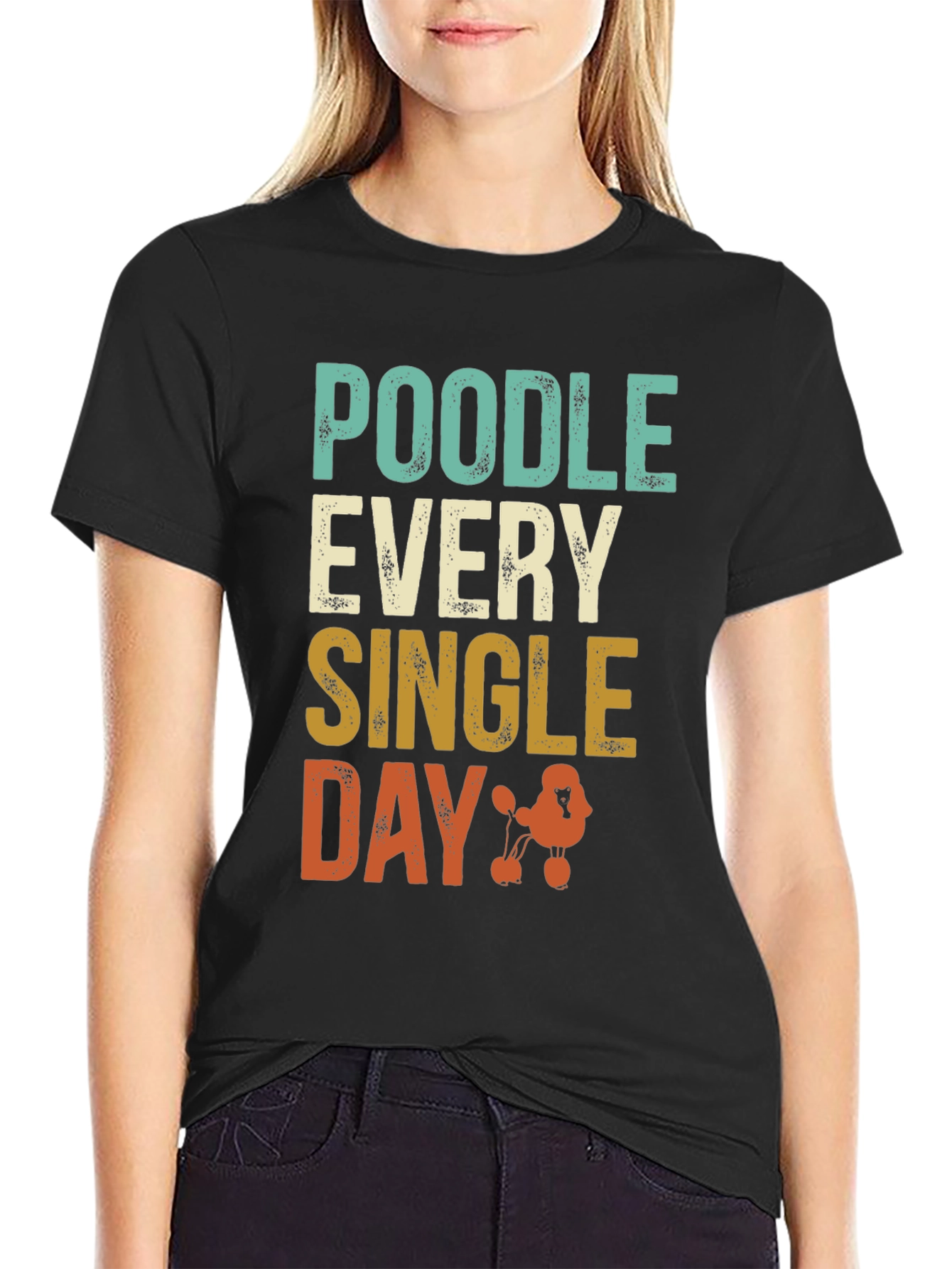 Black Poodle Every Single Day Black T-Shirt view 2