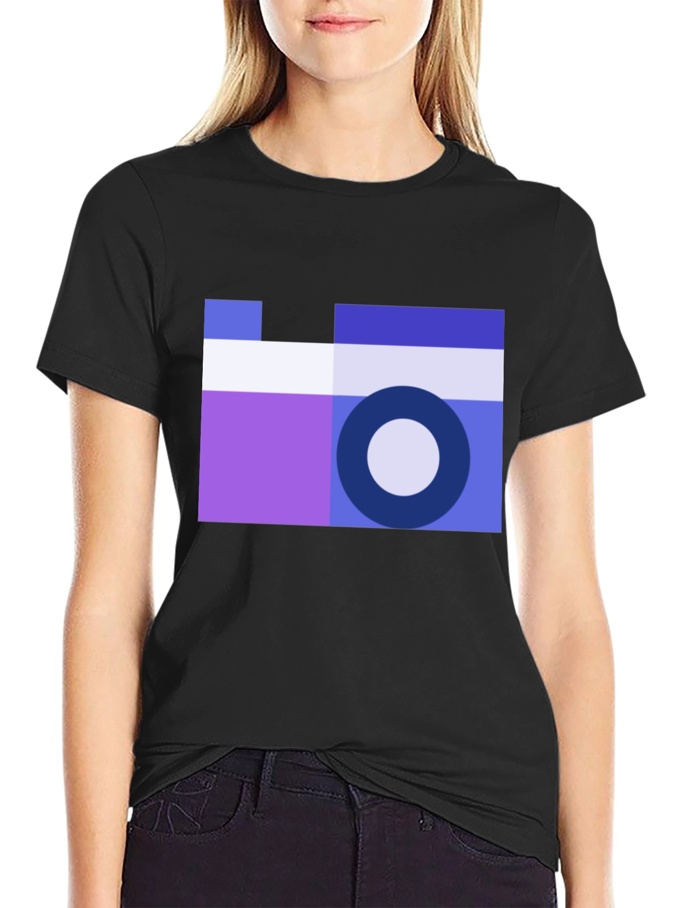 Black Geometric Camera Graphic Tee - Cool Minimalist Design view 2