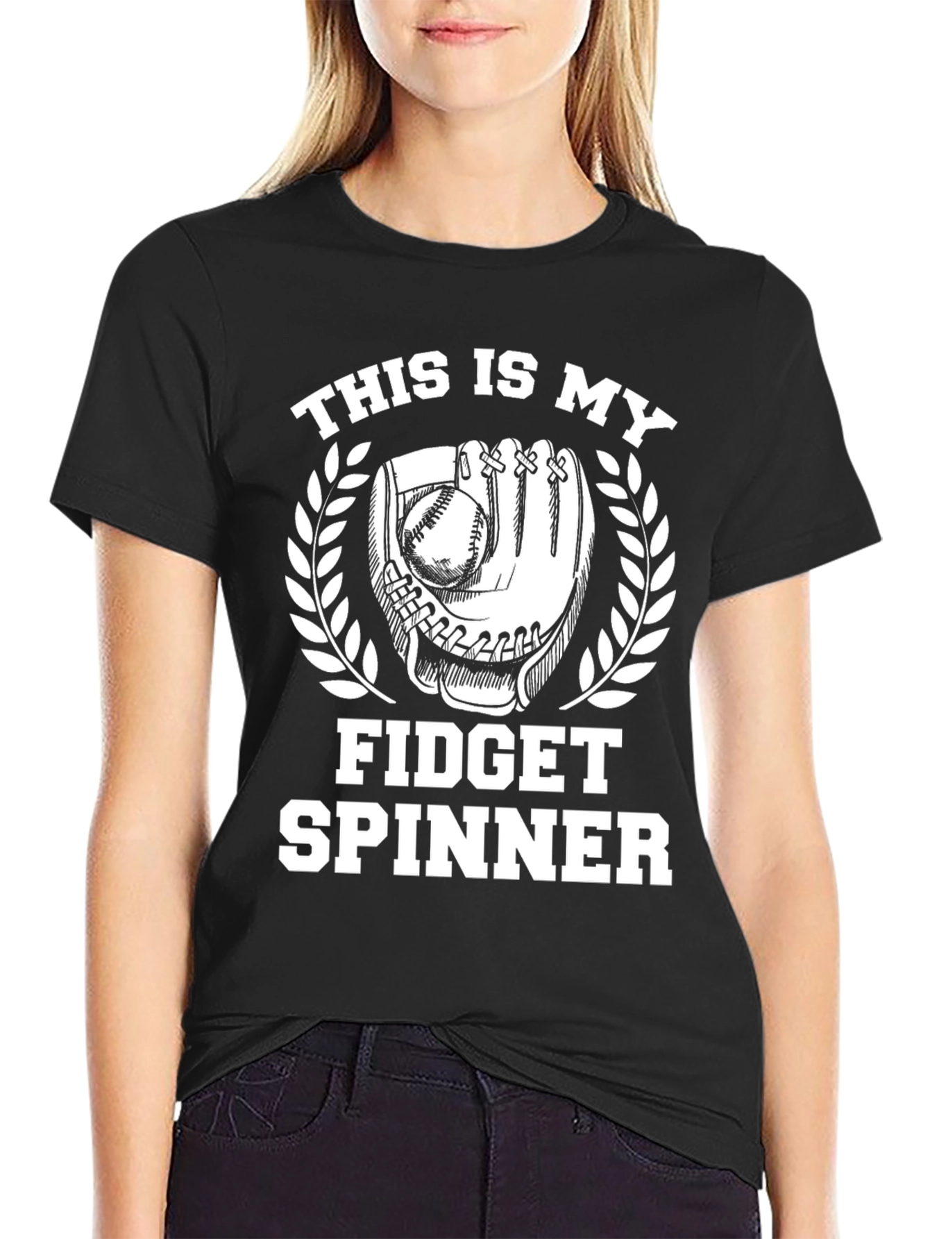 Black Baseball Fidget Spinner Graphic T-Shirt view 2