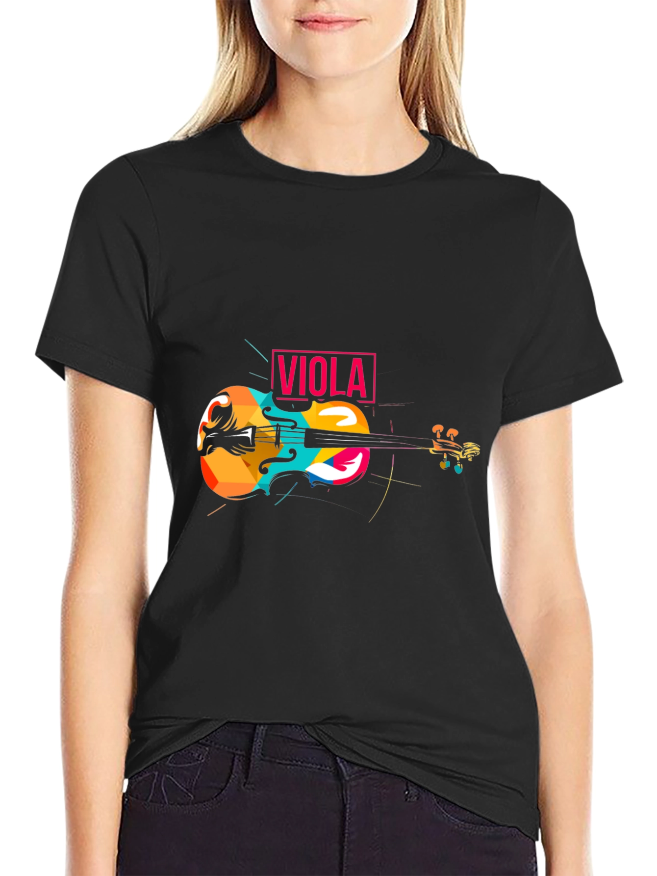 Black Colorful Viola Graphic T-Shirt view 2
