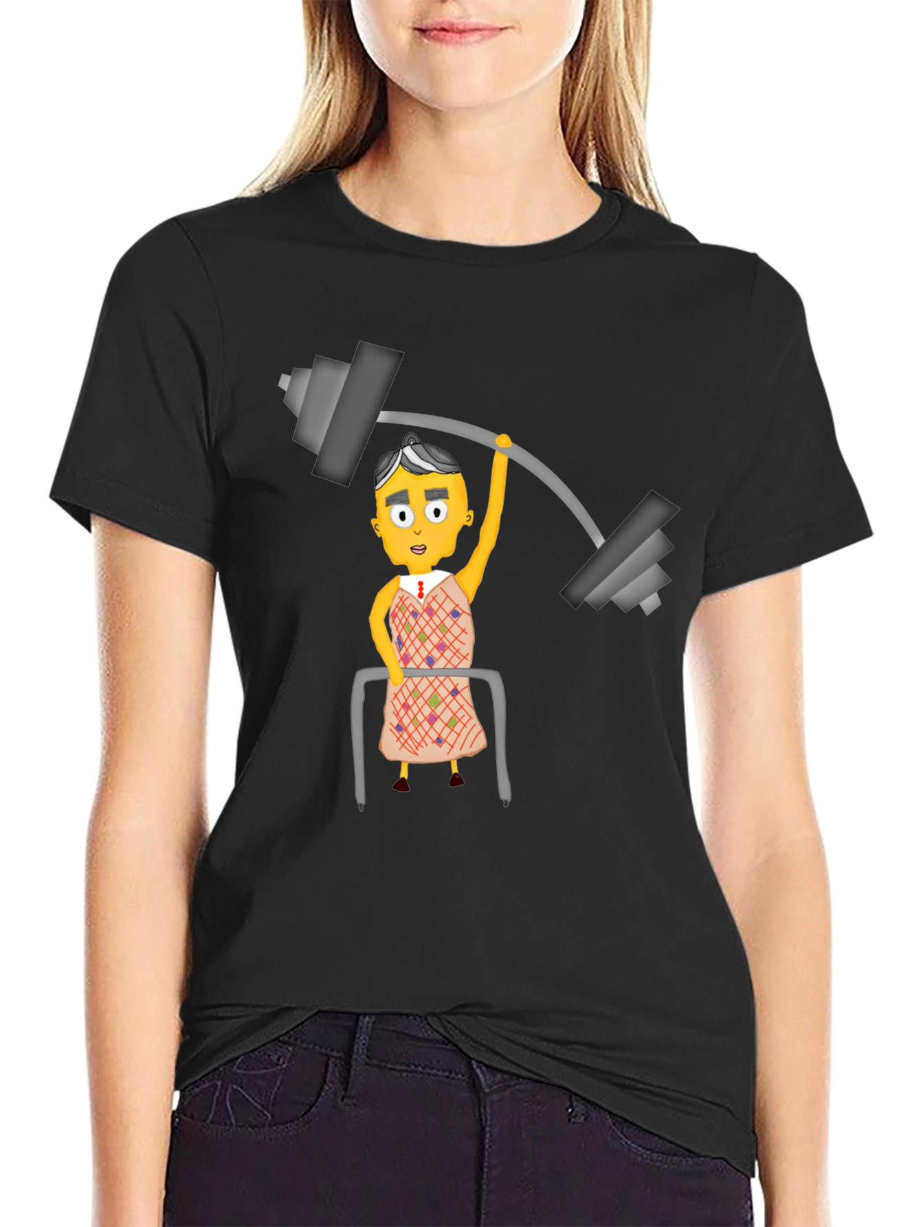 Black Funny Lifting Grandma Black T-Shirt view 2