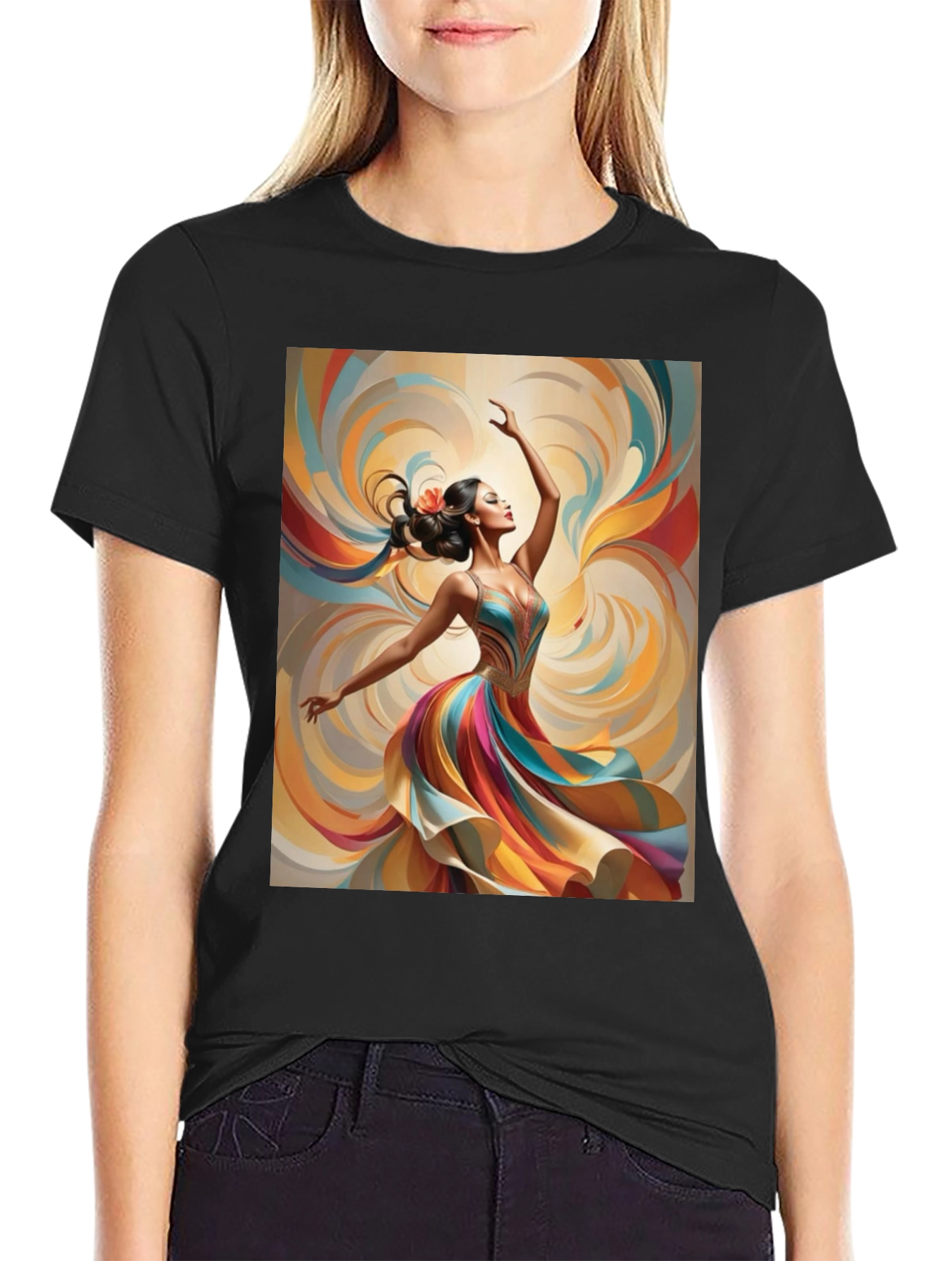 Black Artistic Dancer Graphic Tee - Vibrant Design view 2