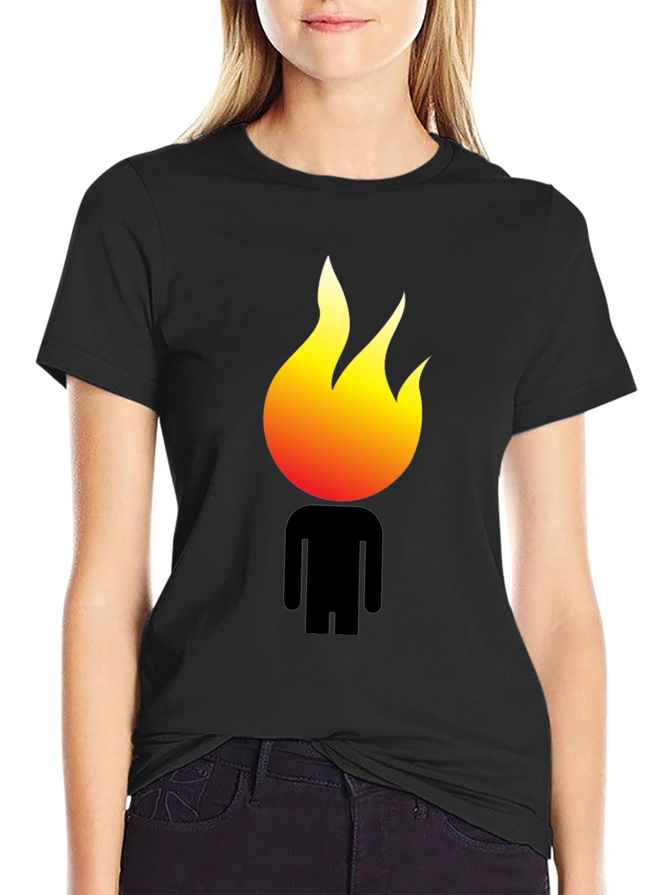 Black Flame Head Graphic Black T-Shirt view 2
