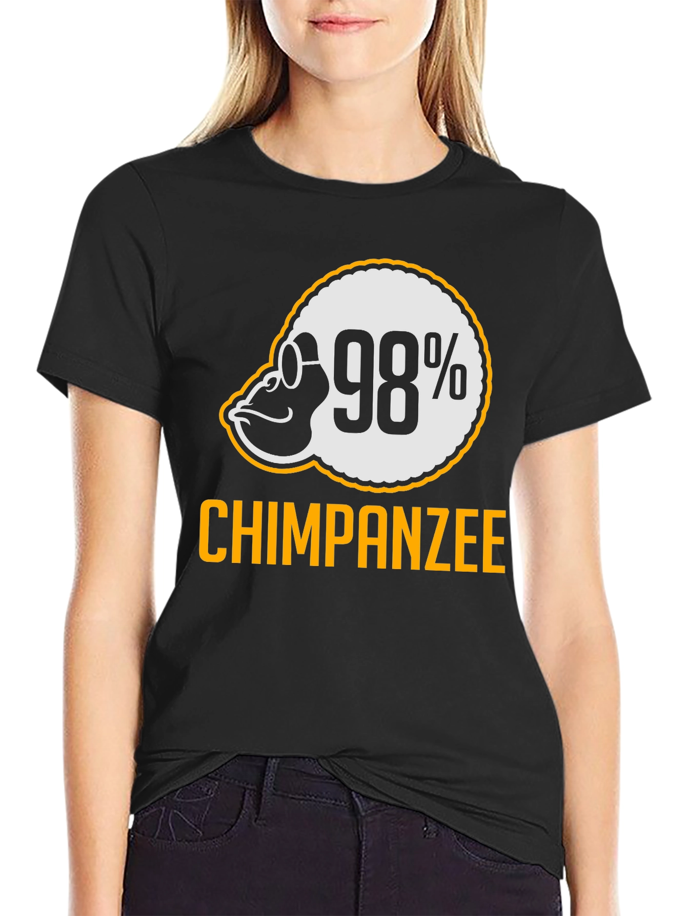 Black 98% Chimpanzee T-Shirt - Funny Ape Graphic Tee view 2