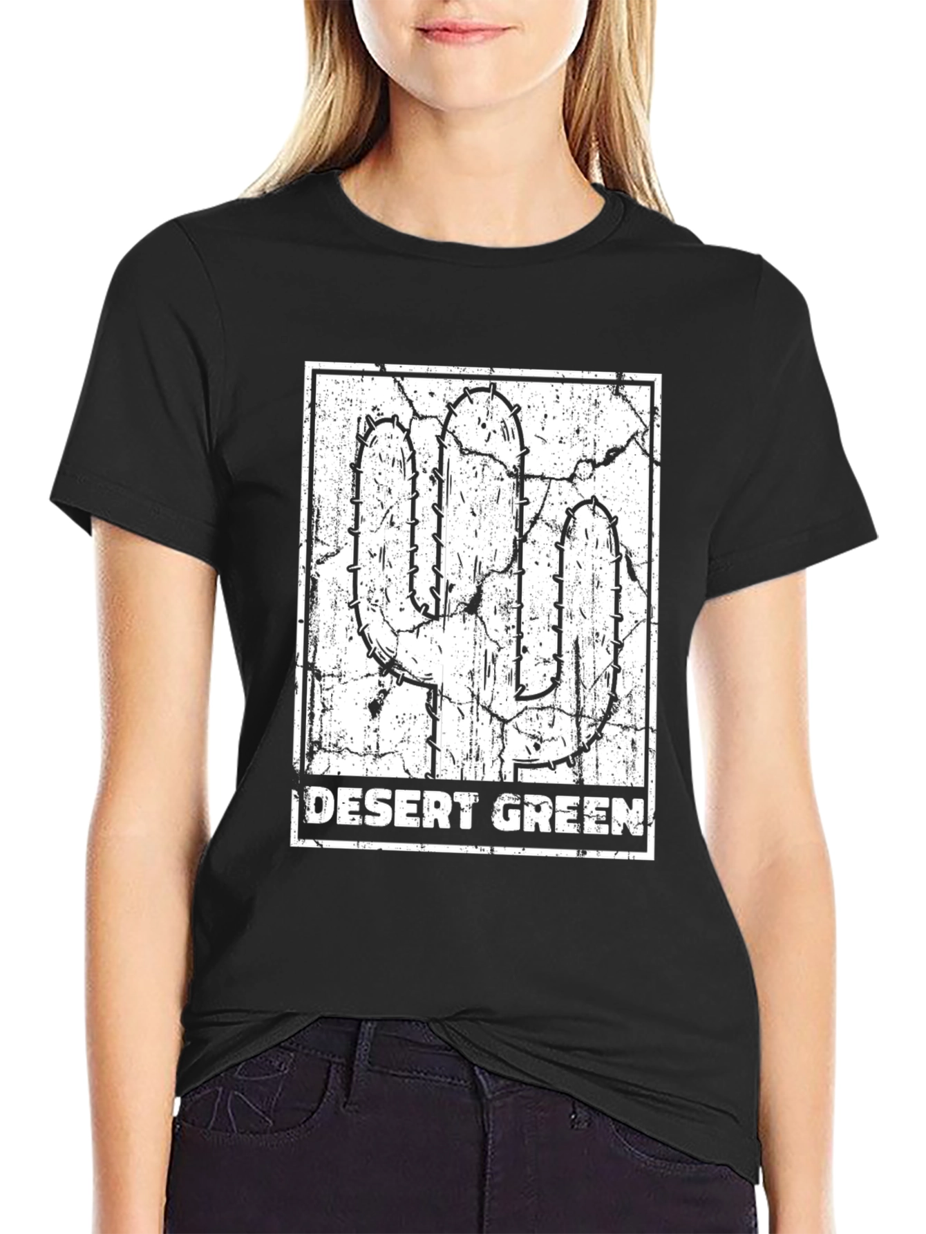 Black Desert Green Cactus Graphic T-Shirt view 2
