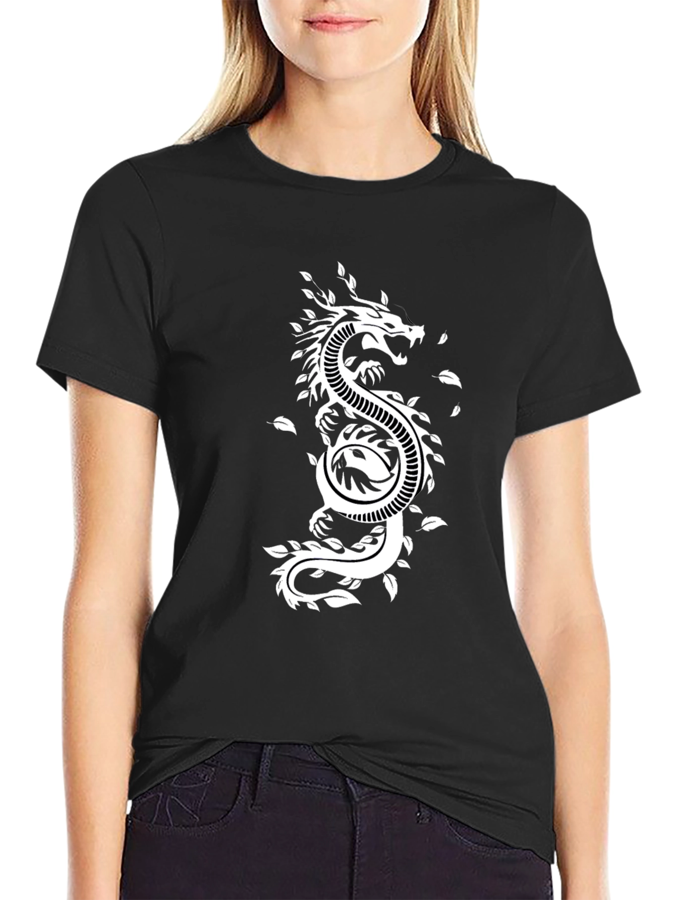 Black Dragon Yin Yang Graphic Tee - Black Cotton Blend view 2