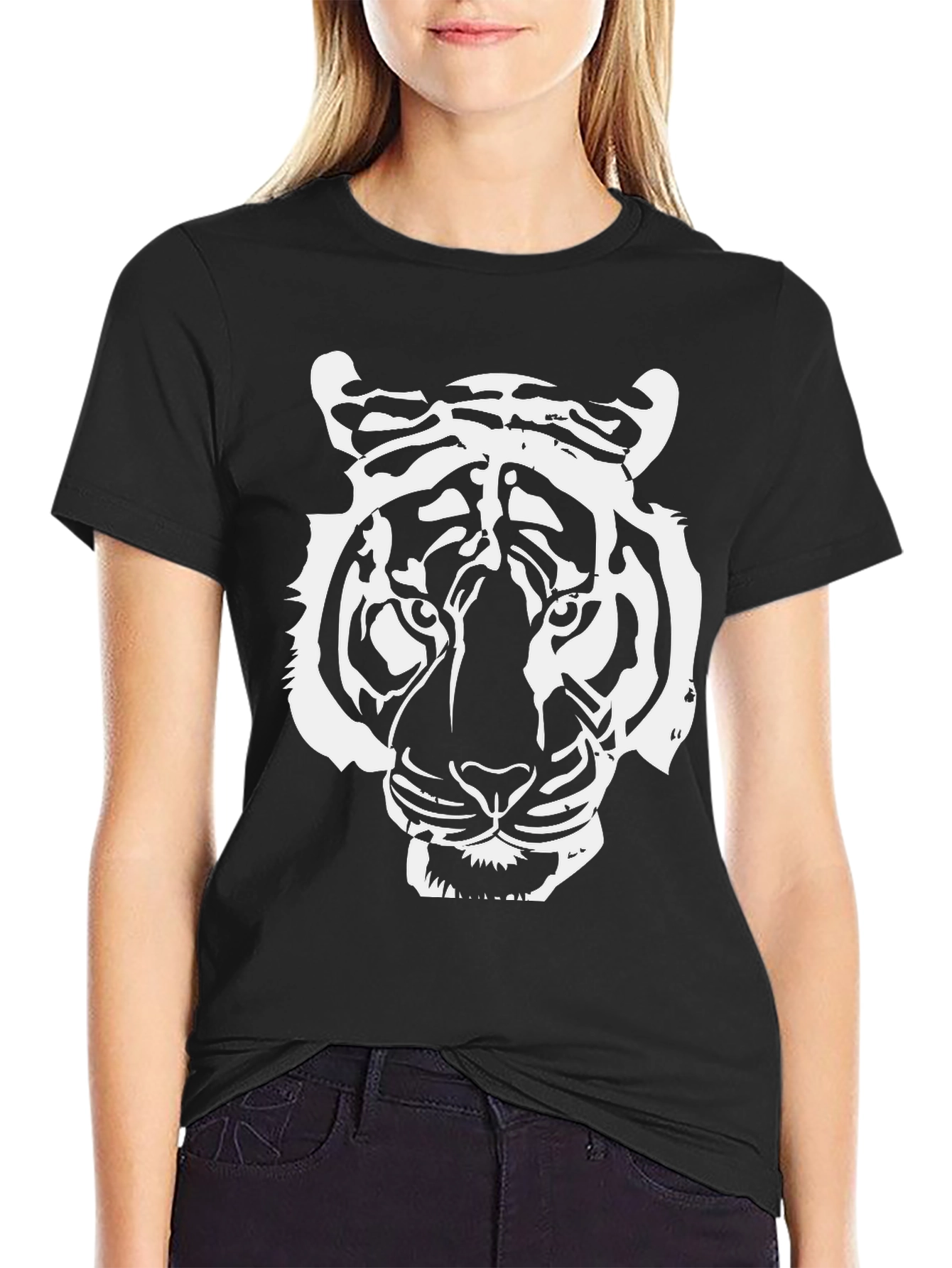 Black Bold Tiger Graphic Tee - Black Cotton T-Shirt view 2