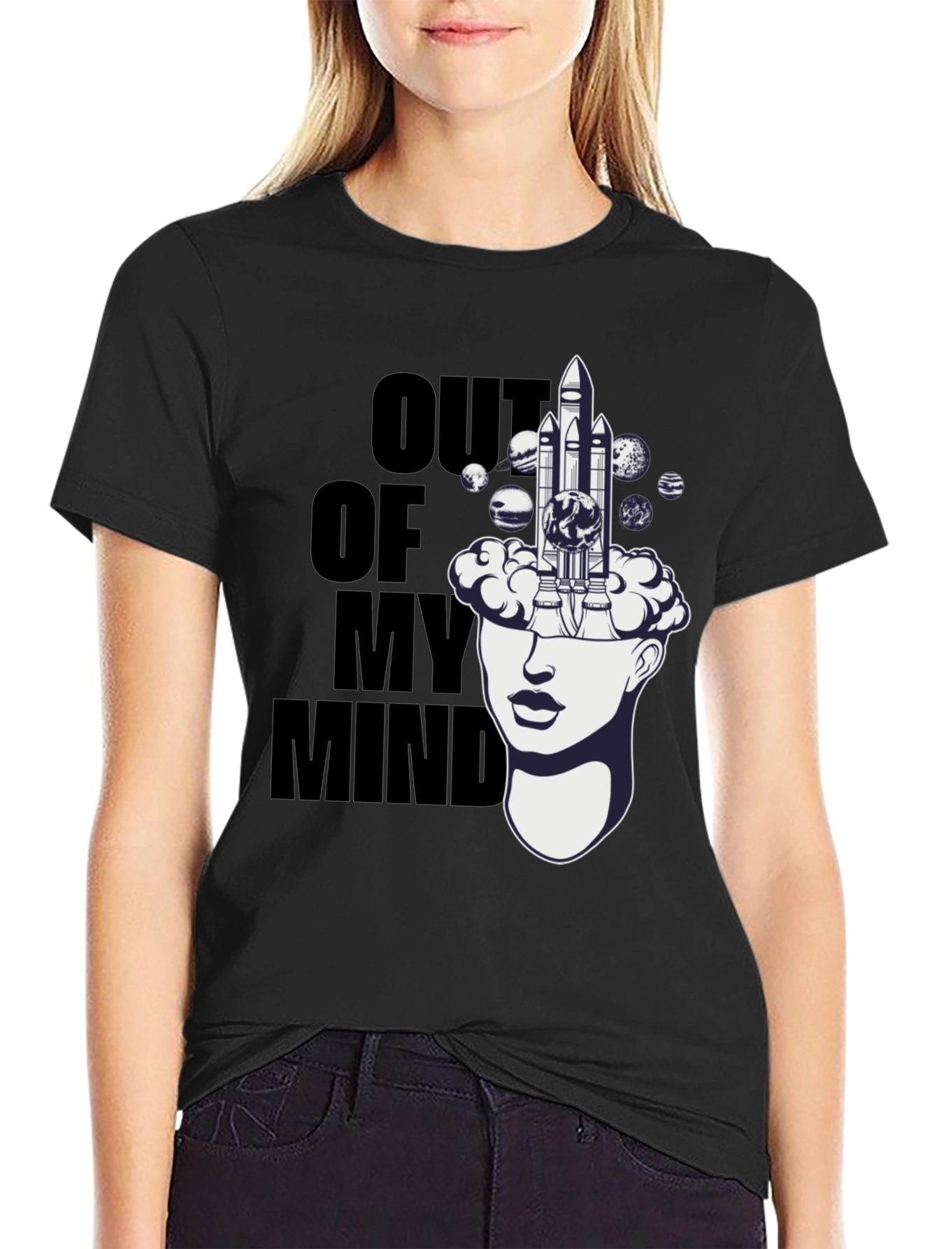 Black Out of My Mind Space Rocket Graphic Tee view 2