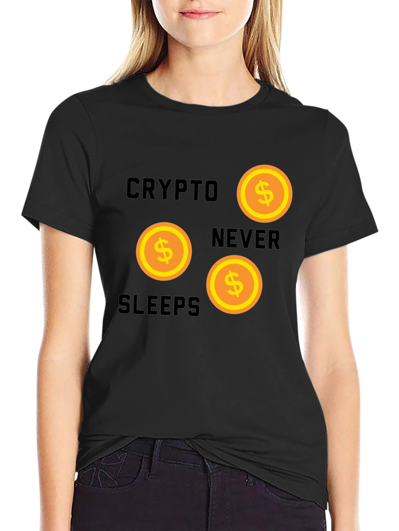 Black Crypto Never Sleeps Graphic Tee view 2