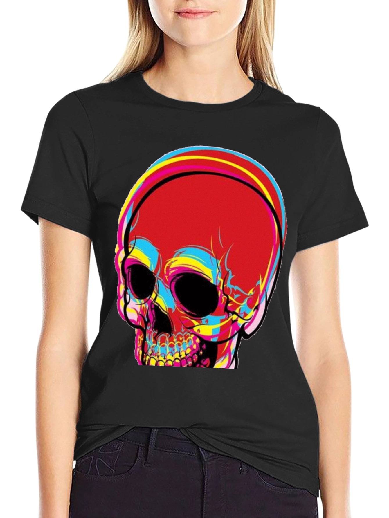 Black Skull Graphic Print Men's Black T-Shirt view 2