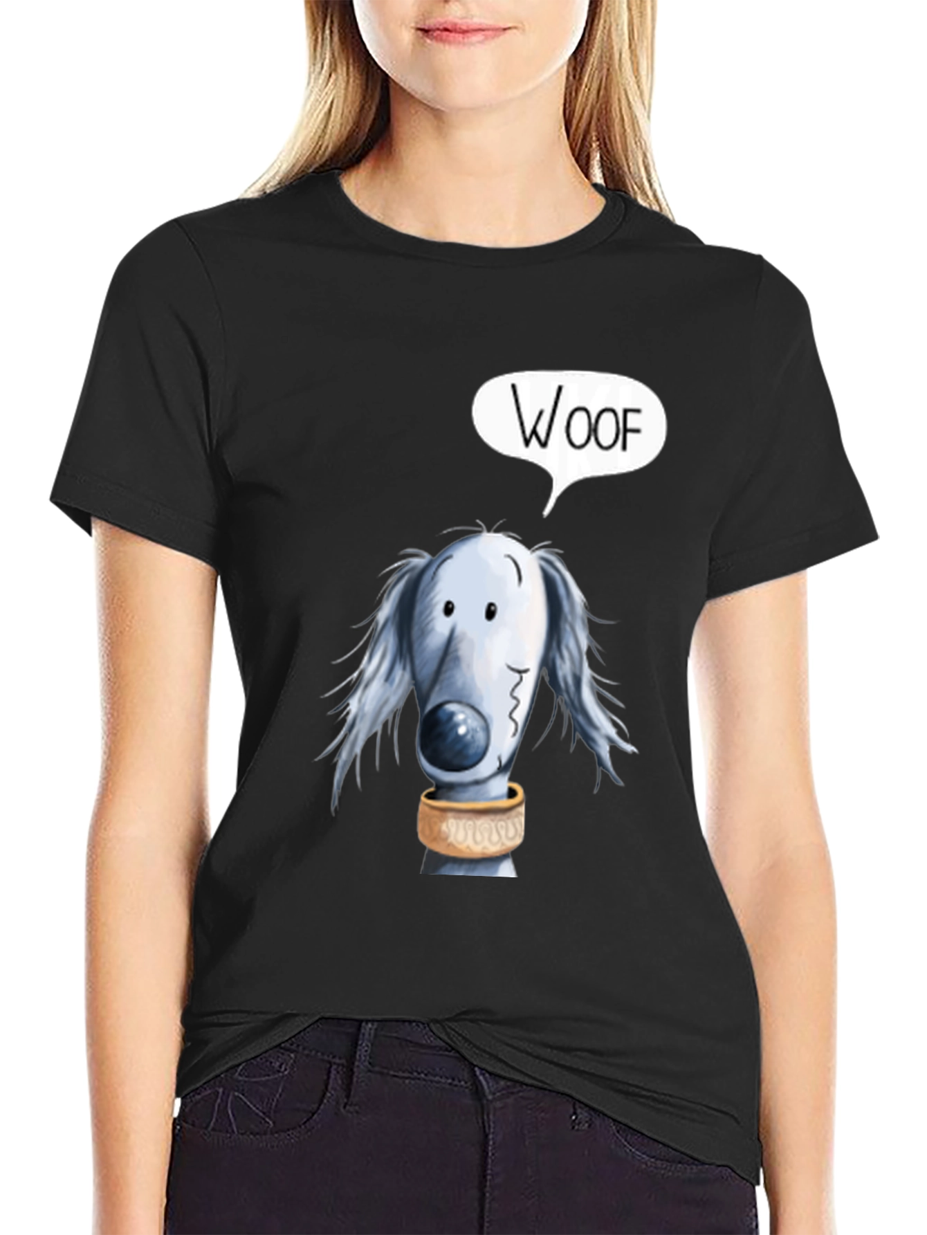 Black Woof Dog Graphic Black T-Shirt view 2