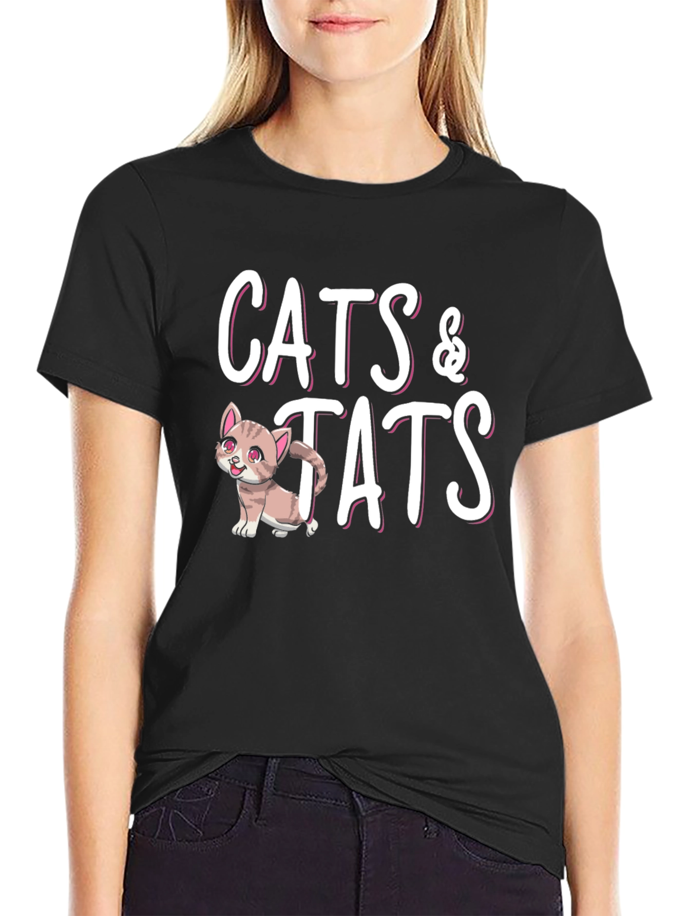 Black Cats & Tats Graphic T-Shirt - Black view 2